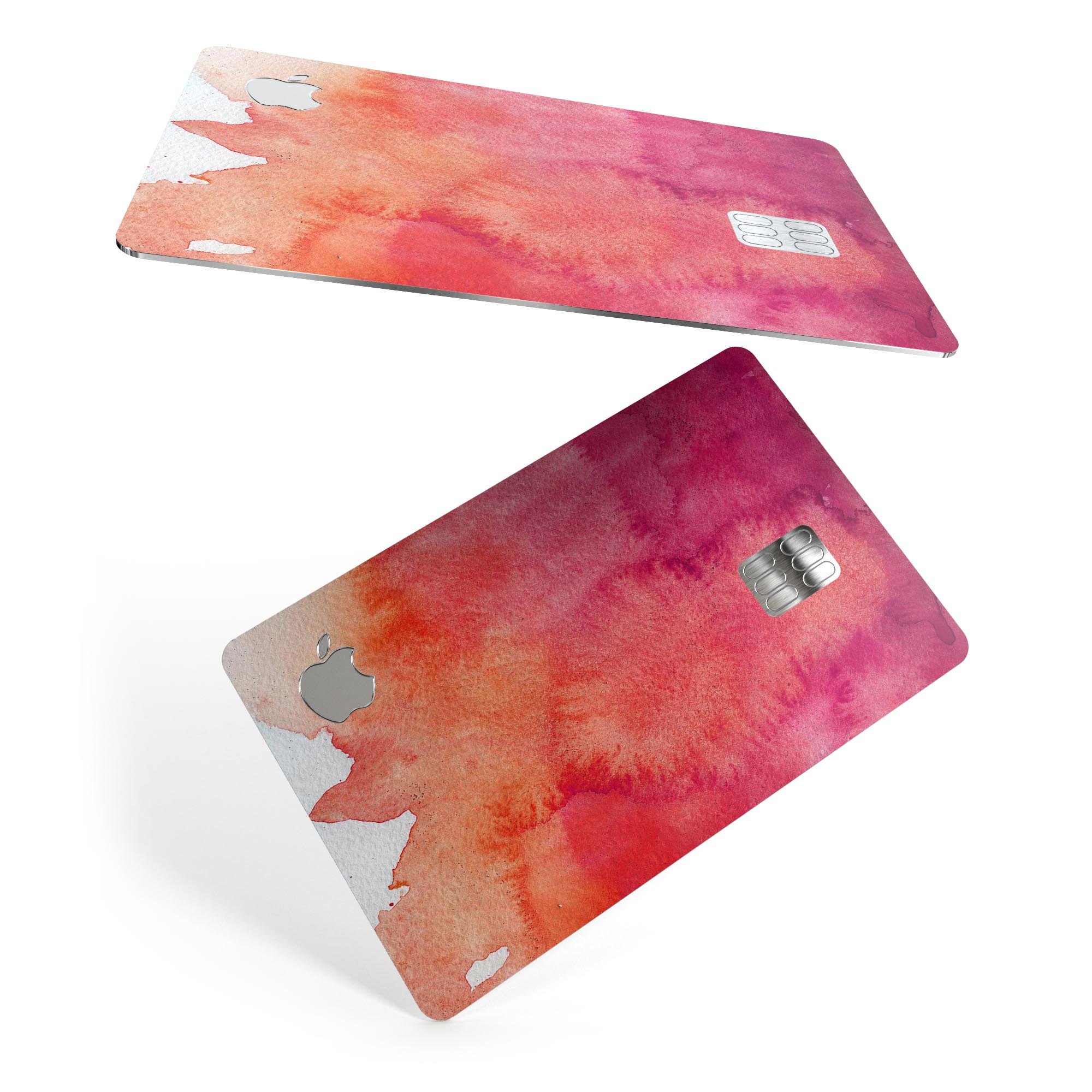 Pink 971 Absorbed Watercolor Texture decal on an Apple Card, showcasing vibrant colors and a protective design.