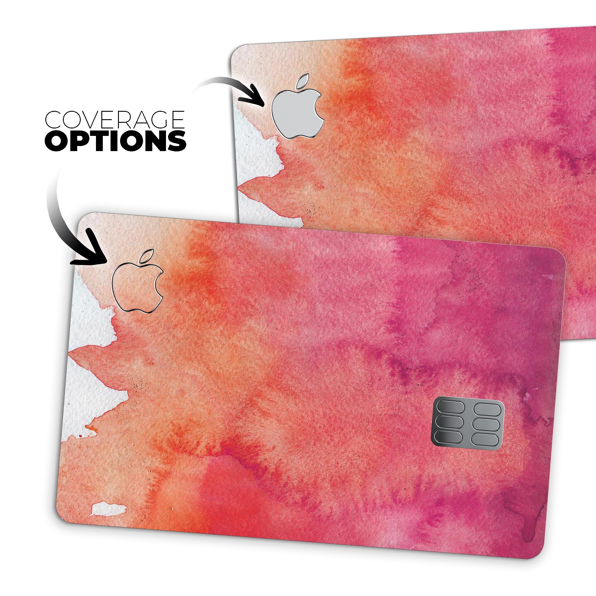 Pink 971 Absorbed Watercolor Texture decal on an Apple Card, showcasing vibrant colors and a protective design.
