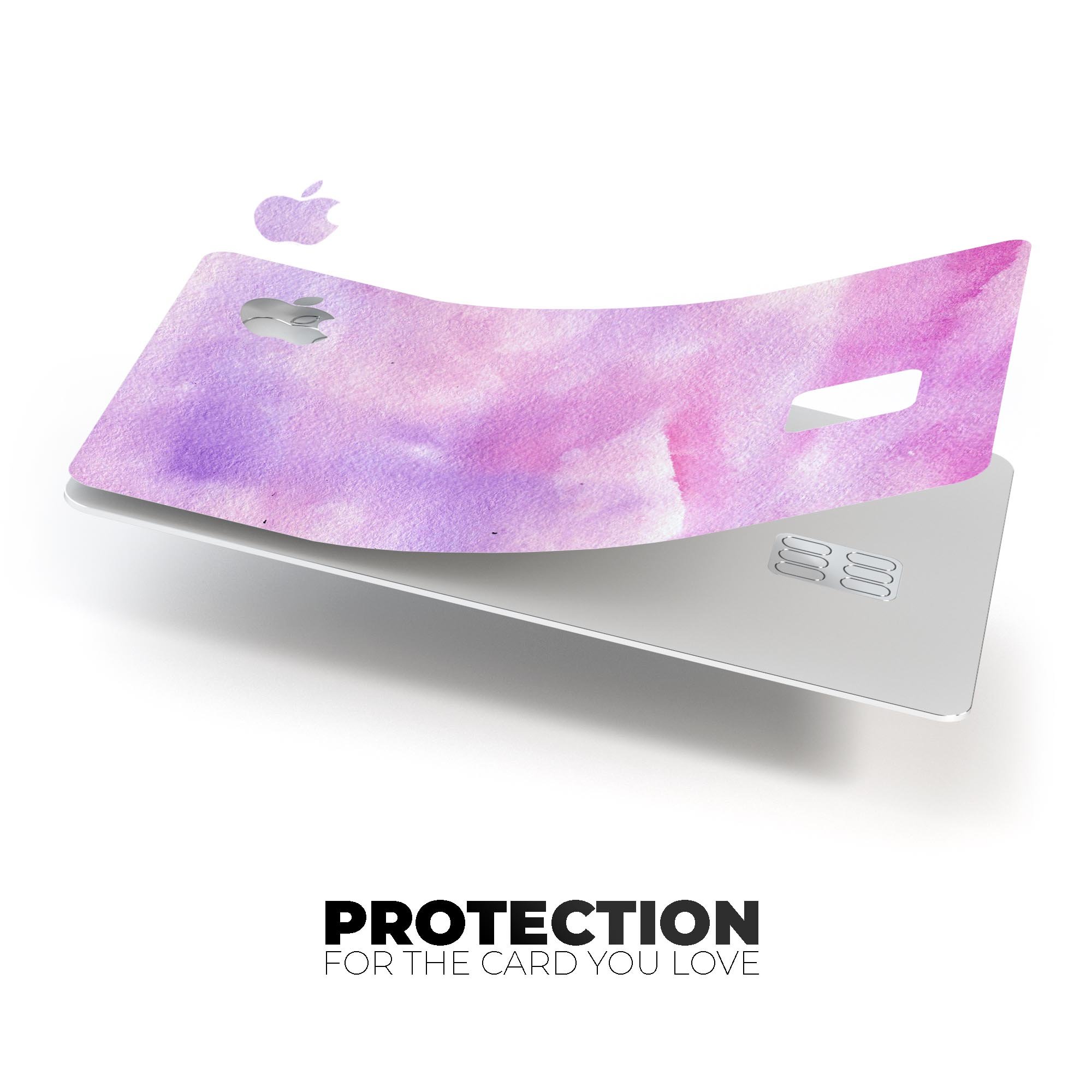 Pink 981 Absorbed Watercolor Texture decal on an Apple Card, showcasing vibrant colors and a protective design.