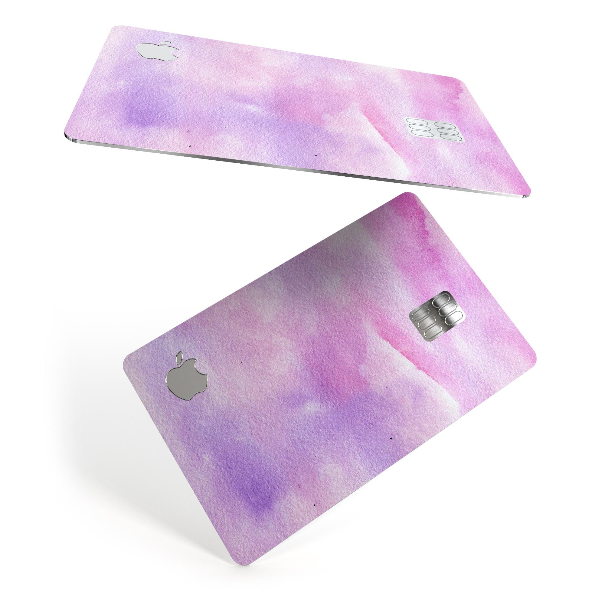 Pink 981 Absorbed Watercolor Texture decal on an Apple Card, showcasing vibrant colors and a protective design.