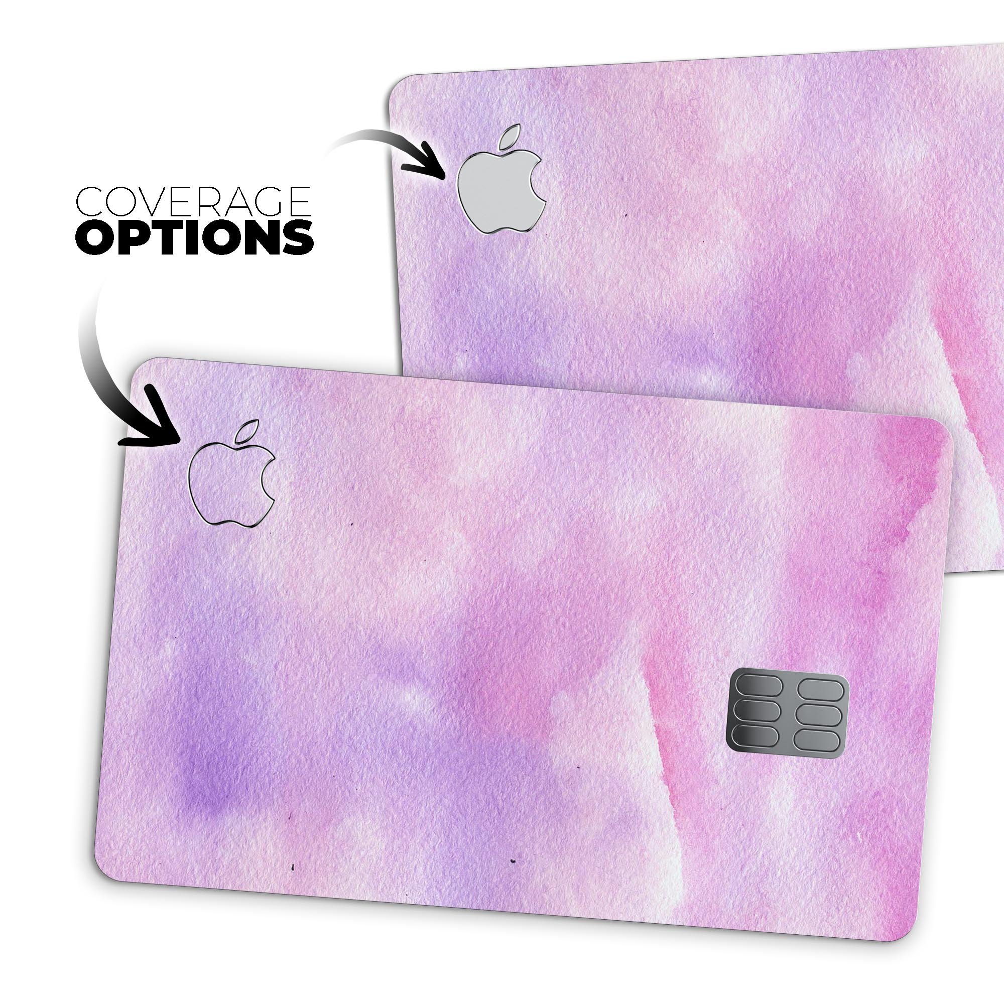 Pink 981 Absorbed Watercolor Texture decal on an Apple Card, showcasing vibrant colors and a protective design.
