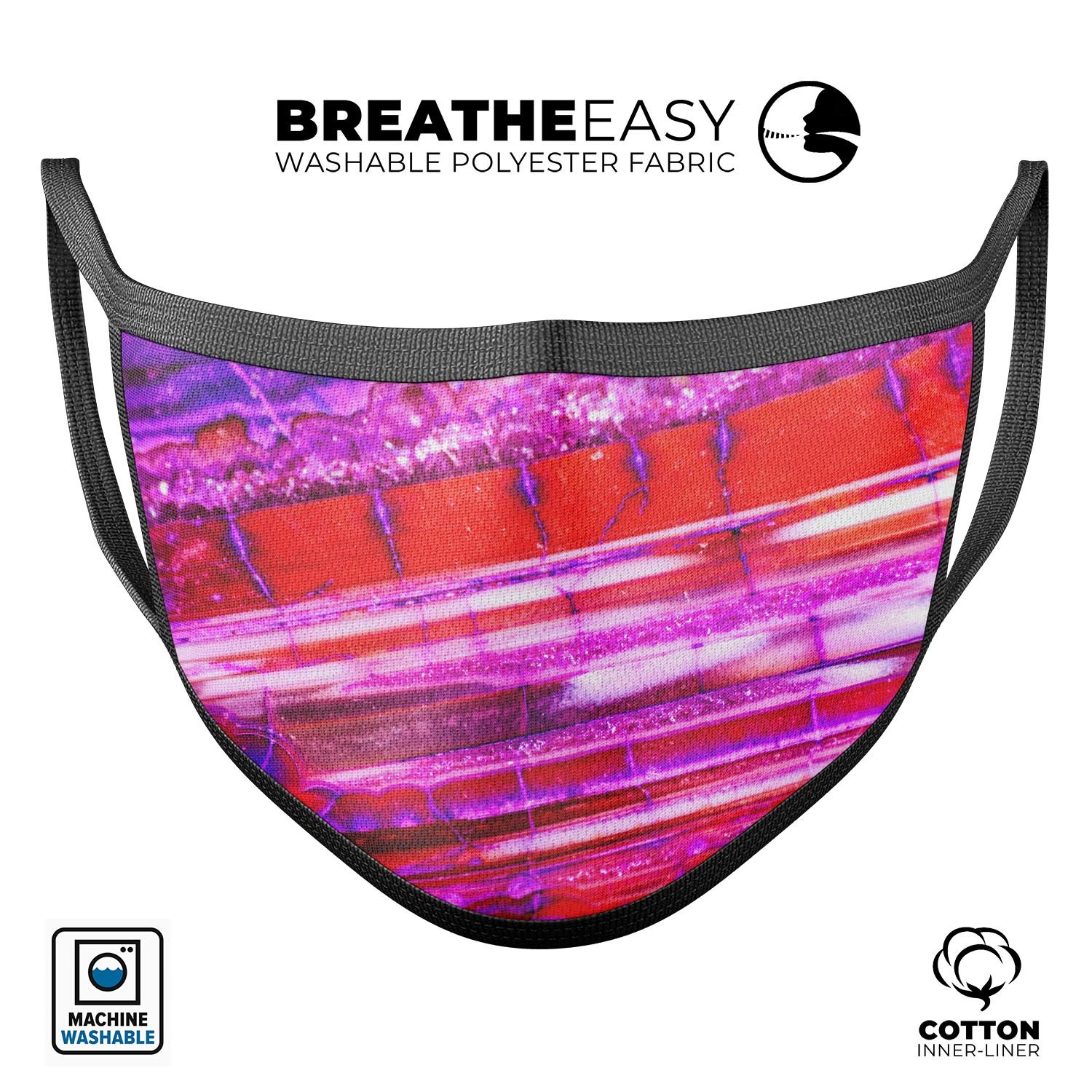 Pink Acrylic Agate mouth cover, a stylish and comfortable unisex face mask made of cotton, featuring adjustable ear loops for a perfect fit.