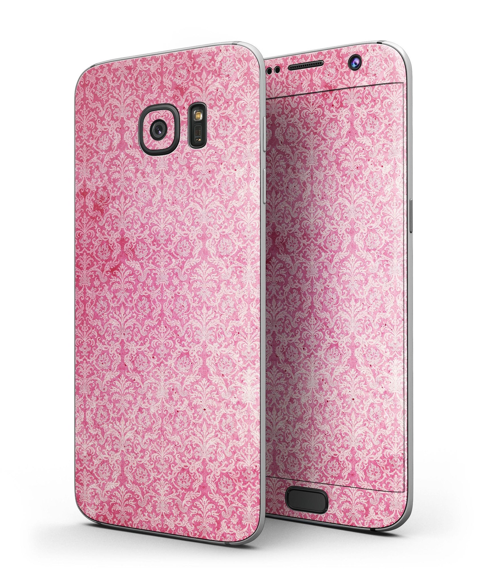 Pink All Over Flamingos skin kit for Samsung Galaxy S7, showcasing vibrant flamingo design and premium vinyl material.
