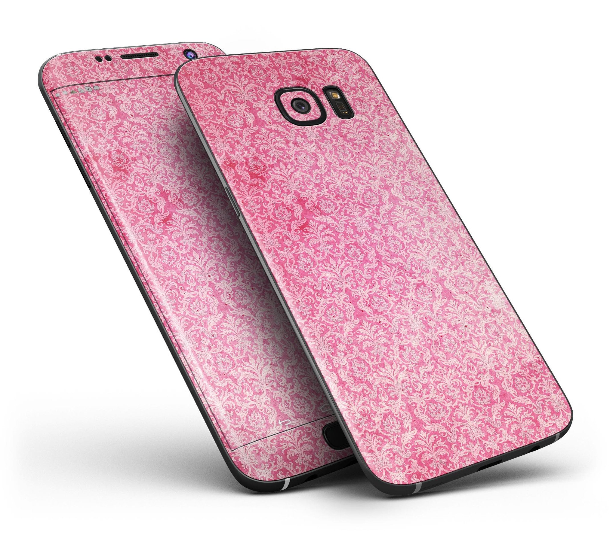 Pink All Over Flamingos skin kit for Samsung Galaxy S7, showcasing vibrant flamingo design and premium vinyl material.
