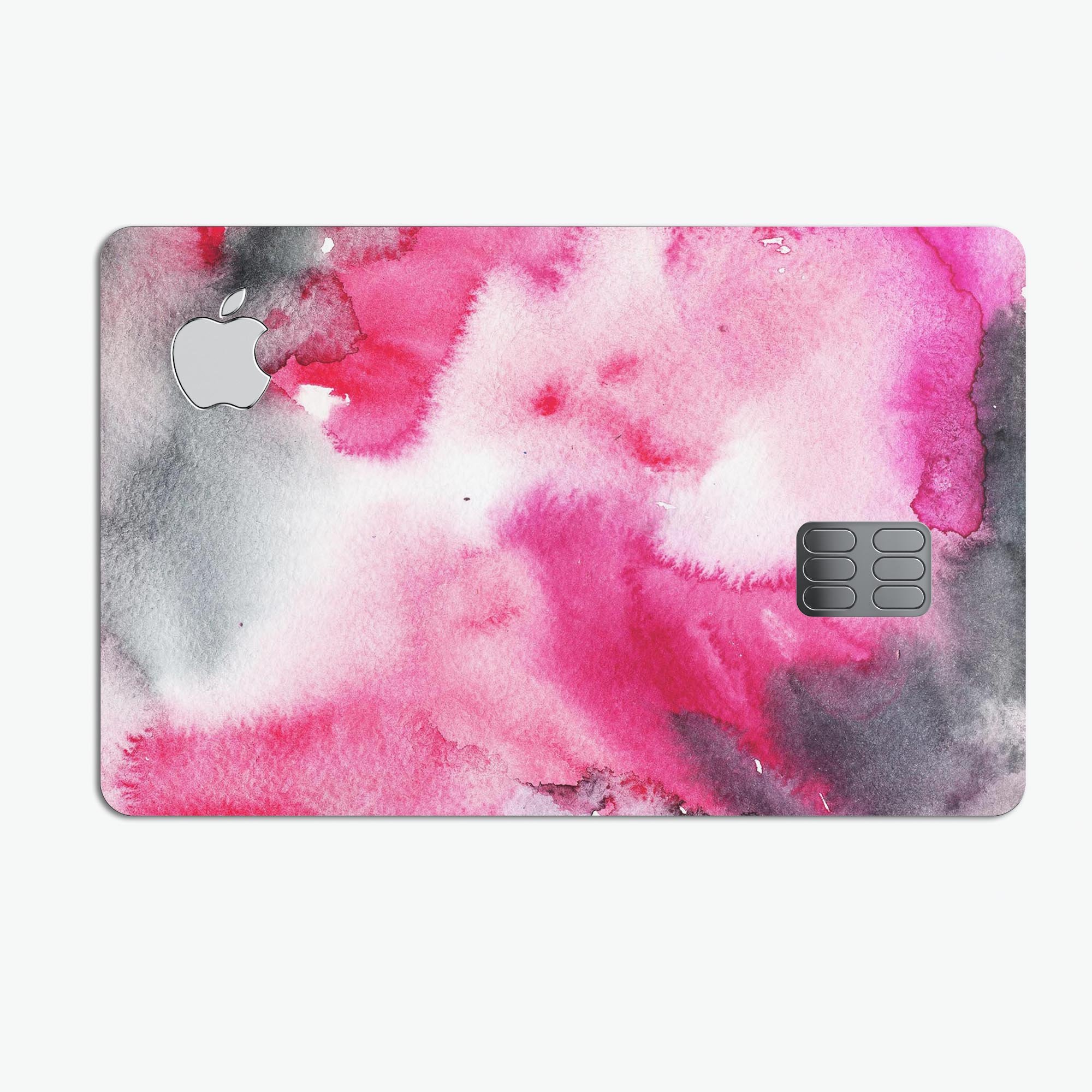 Pink and black absorbed watercolor texture decal for Apple Card, showcasing a stylish design with premium vinyl protection.