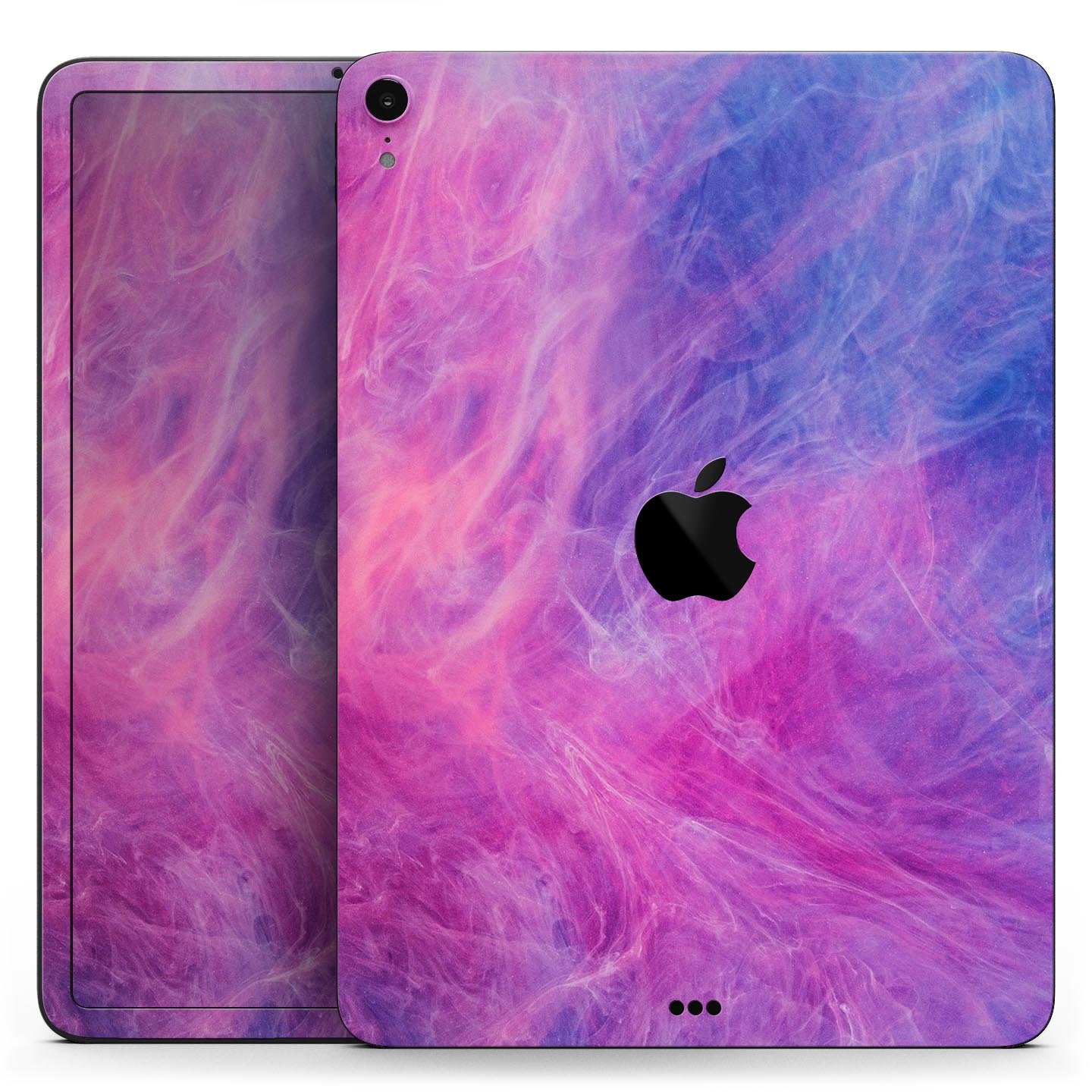 Full body skin decal for Apple iPad featuring vibrant pink and blue fume clouds design, made from premium 3M materials.