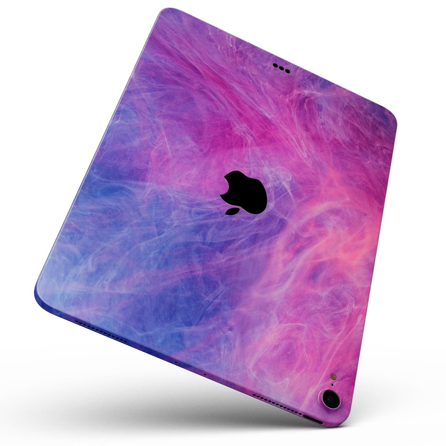 Full body skin decal for Apple iPad featuring vibrant pink and blue fume clouds design, made from premium 3M materials.