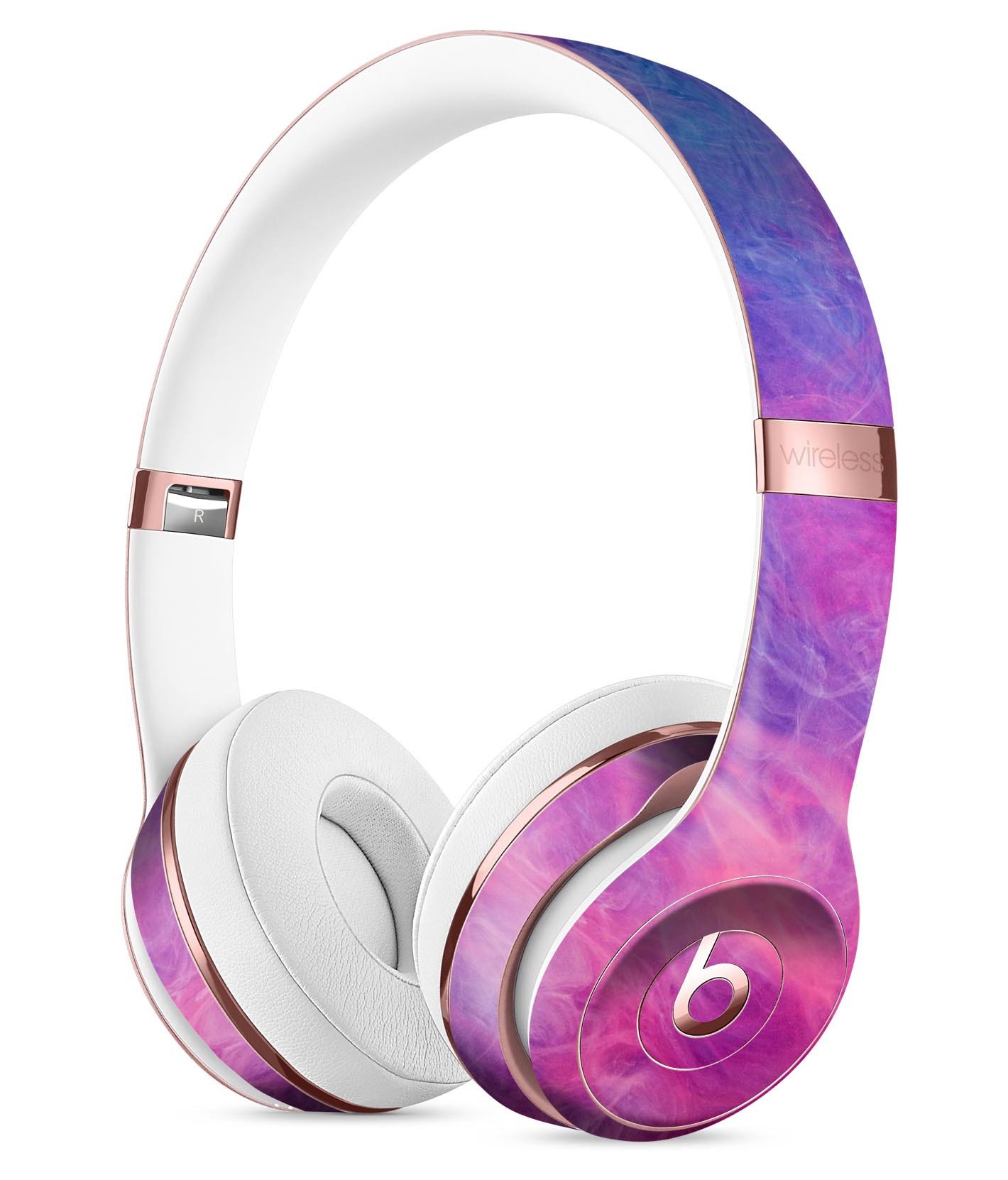 Pink and Blue Fume Clouds Full-Body Skin Kit for Beats by Dre Solo 3 Wireless Headphones, showcasing vibrant colors and sleek design.