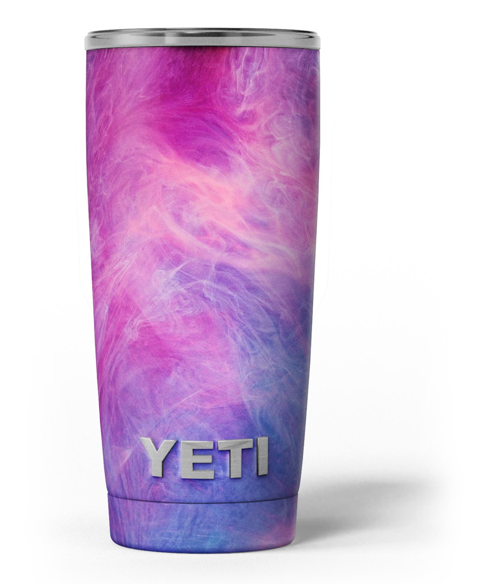 Pink and Blue Fume Clouds vinyl wrap kit for Yeti Coolers, showcasing vibrant colors and a sleek design.