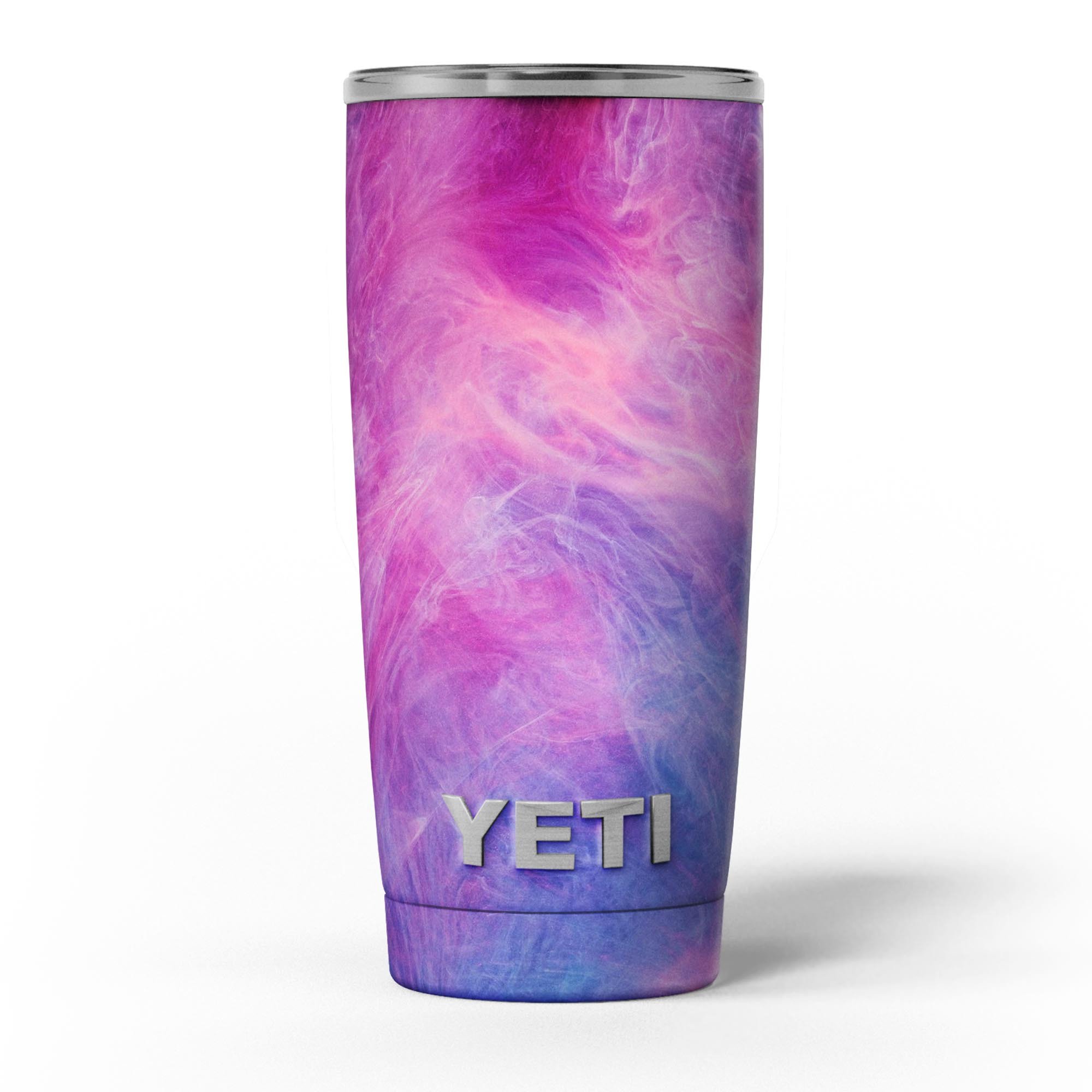 Pink and Blue Fume Clouds vinyl wrap kit for Yeti Coolers, showcasing vibrant colors and a sleek design.