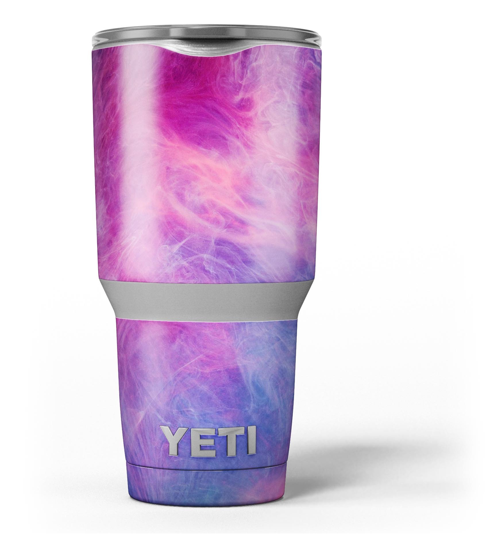 Pink and Blue Fume Clouds vinyl wrap kit for Yeti Coolers, showcasing vibrant colors and a sleek design.