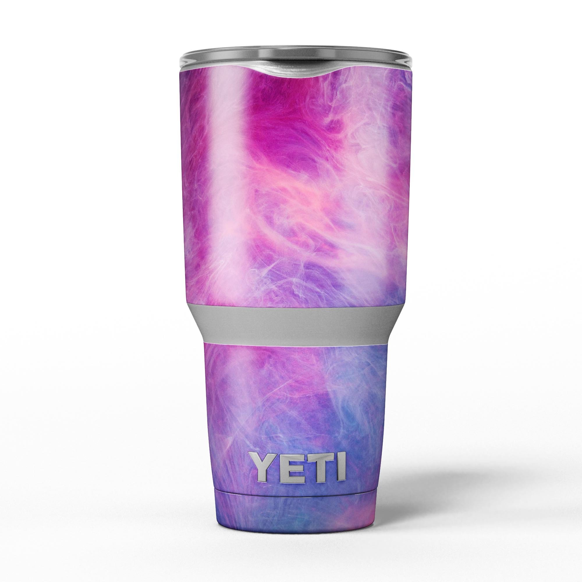 Pink and Blue Fume Clouds vinyl wrap kit for Yeti Coolers, showcasing vibrant colors and a sleek design.
