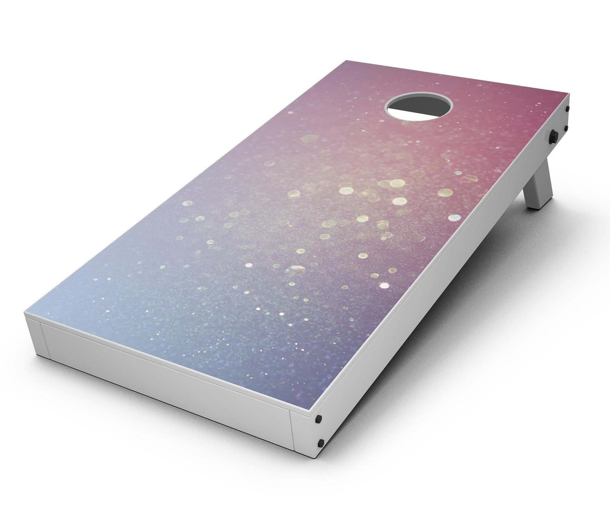 Pink and Blue shimmering orbs of light vinyl decal kit for Cornhole boards, showcasing vibrant colors and a stunning design.