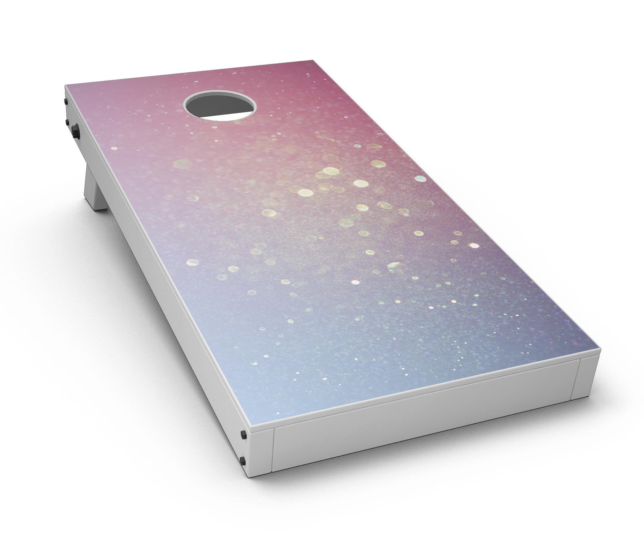 Pink and Blue shimmering orbs of light vinyl decal kit for Cornhole boards, showcasing vibrant colors and a stunning design.