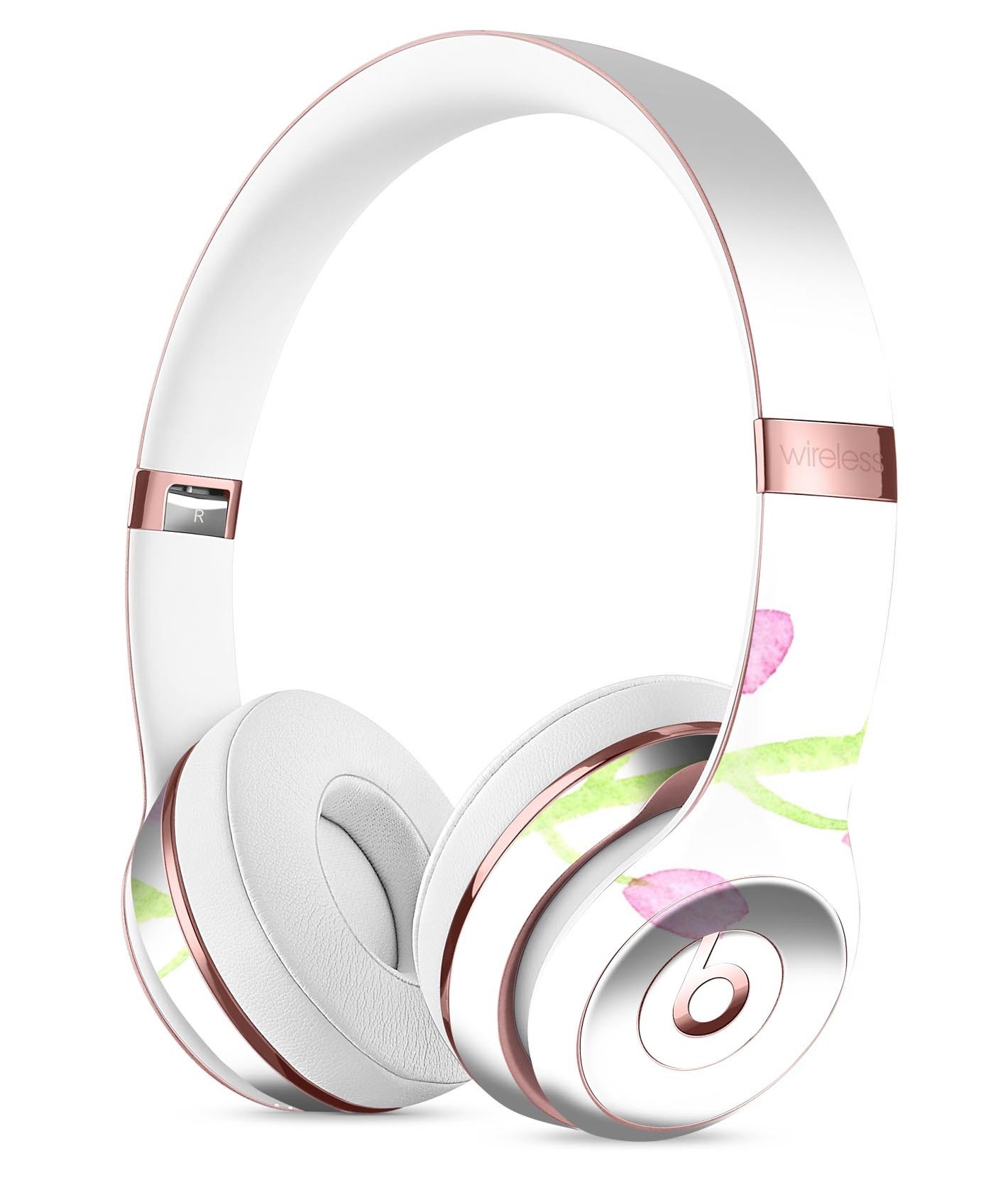 Pink and Green Olive Branch Full-Body Skin Kit for Beats by Dre Solo 3 Wireless Headphones, showcasing vibrant design and premium vinyl material.