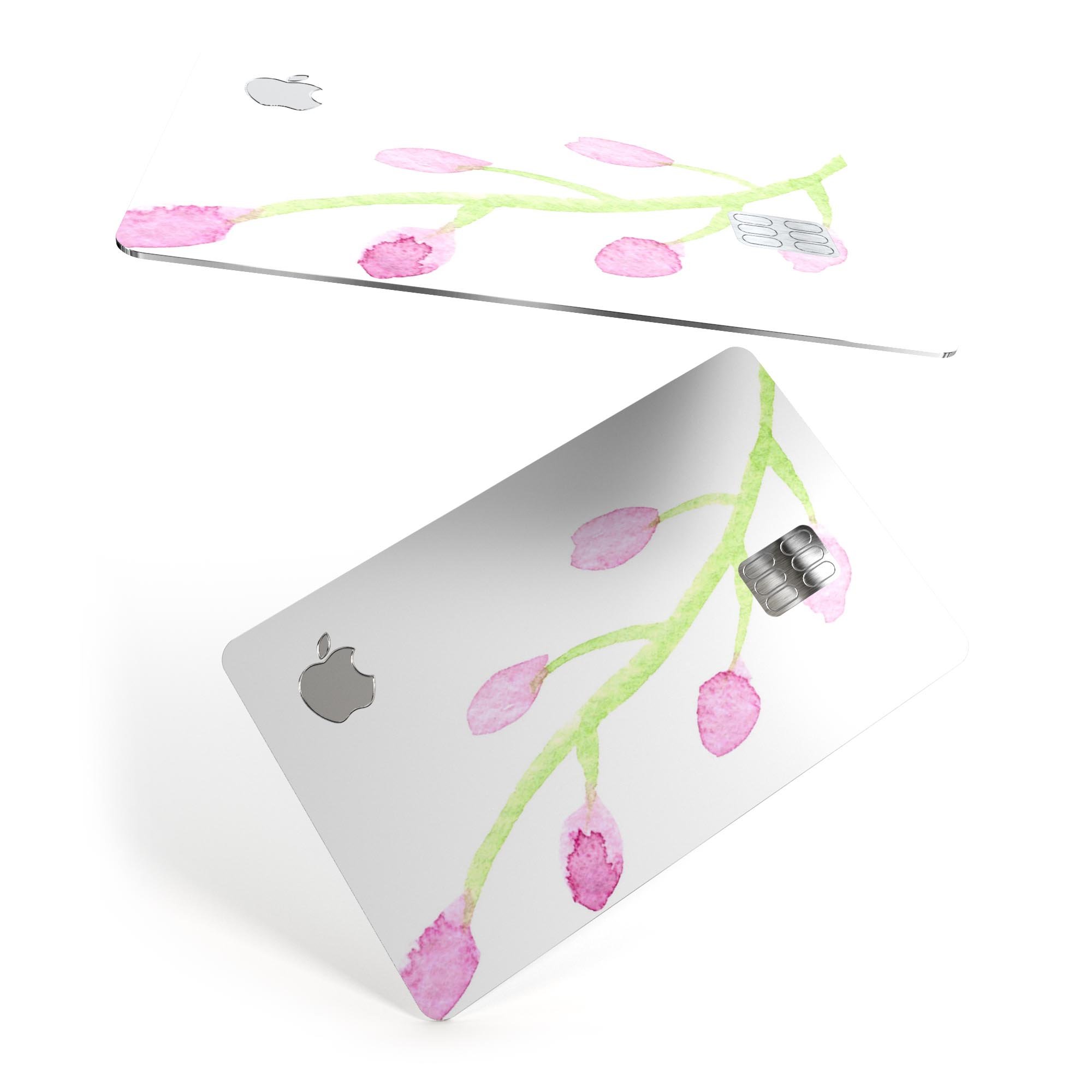 Pink and Green Olive Branch decal skin-kit for Apple Card, showcasing its vibrant design and premium quality.