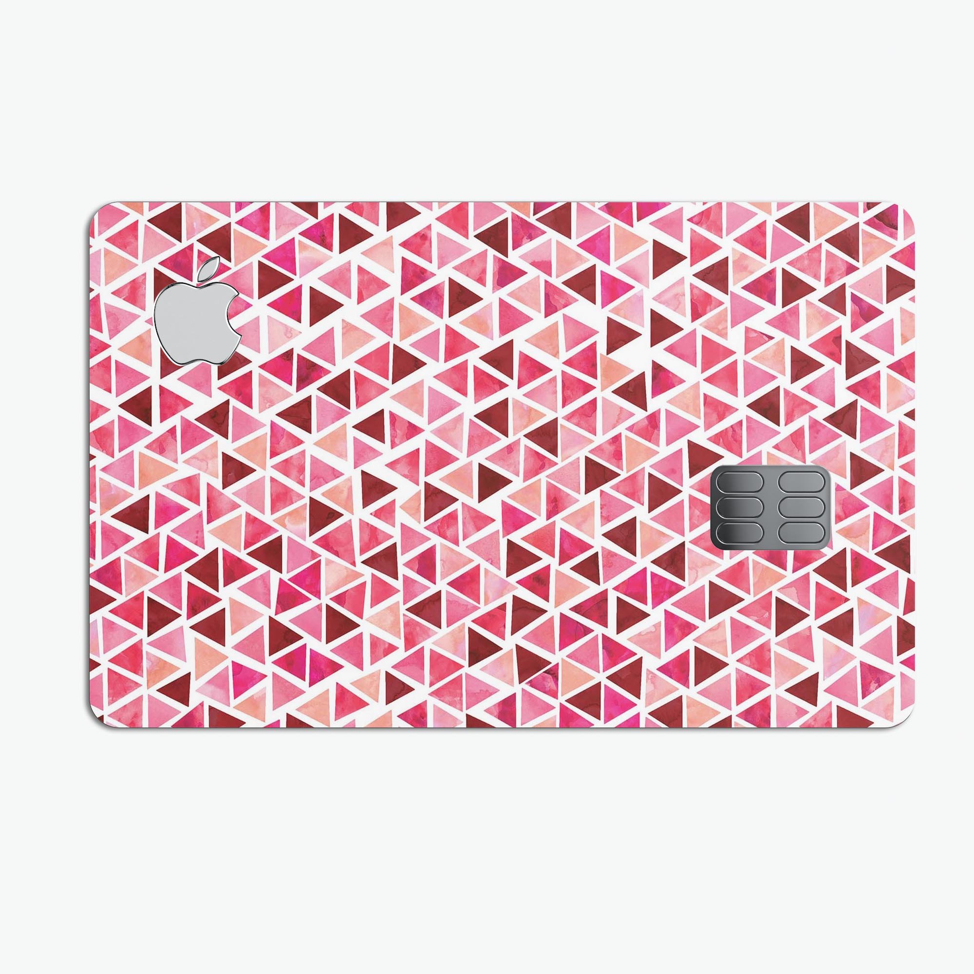 Pink and Red Watercolor Triangle Pattern decal on an Apple Card, showcasing its vibrant design and premium quality.