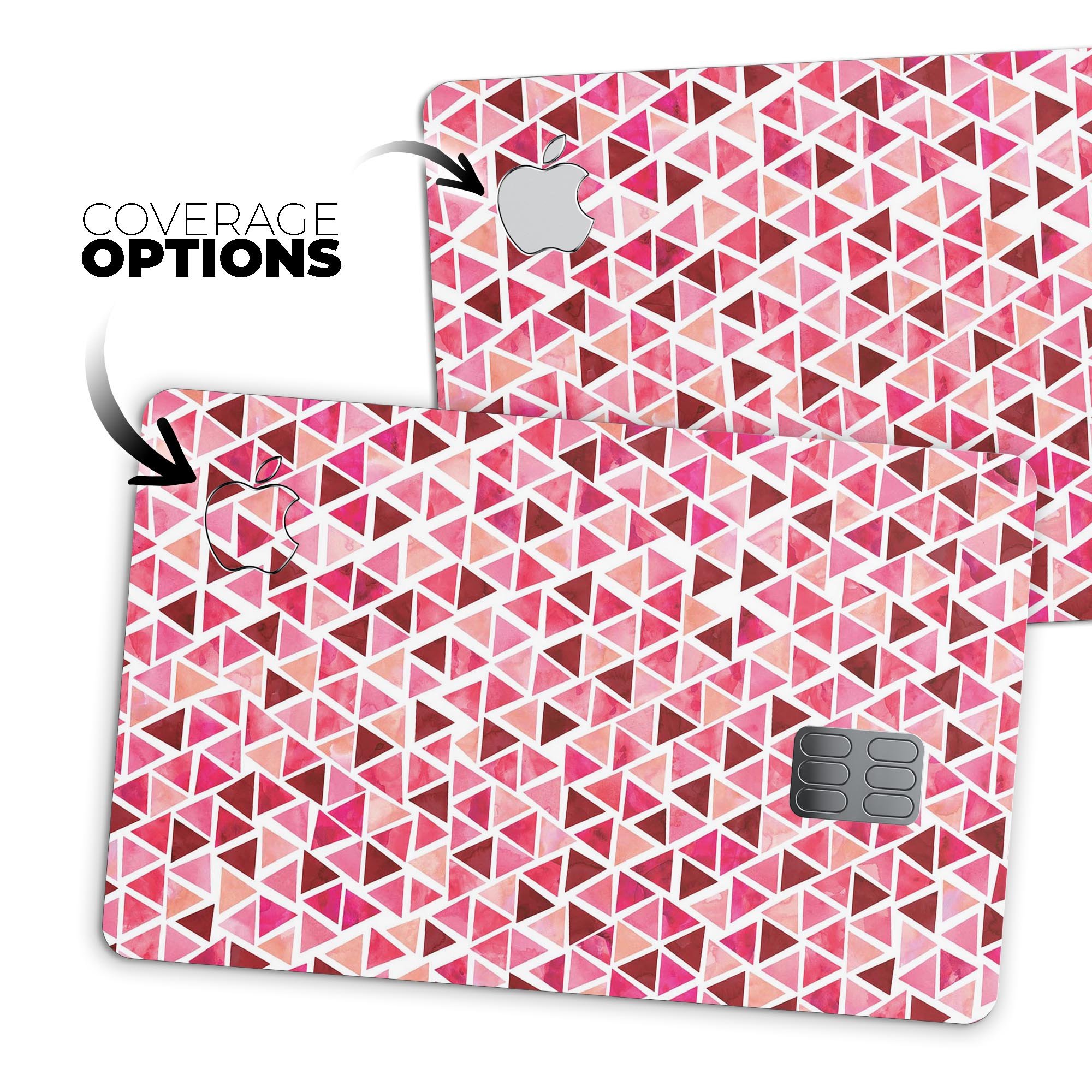 Pink and Red Watercolor Triangle Pattern decal on an Apple Card, showcasing its vibrant design and premium quality.