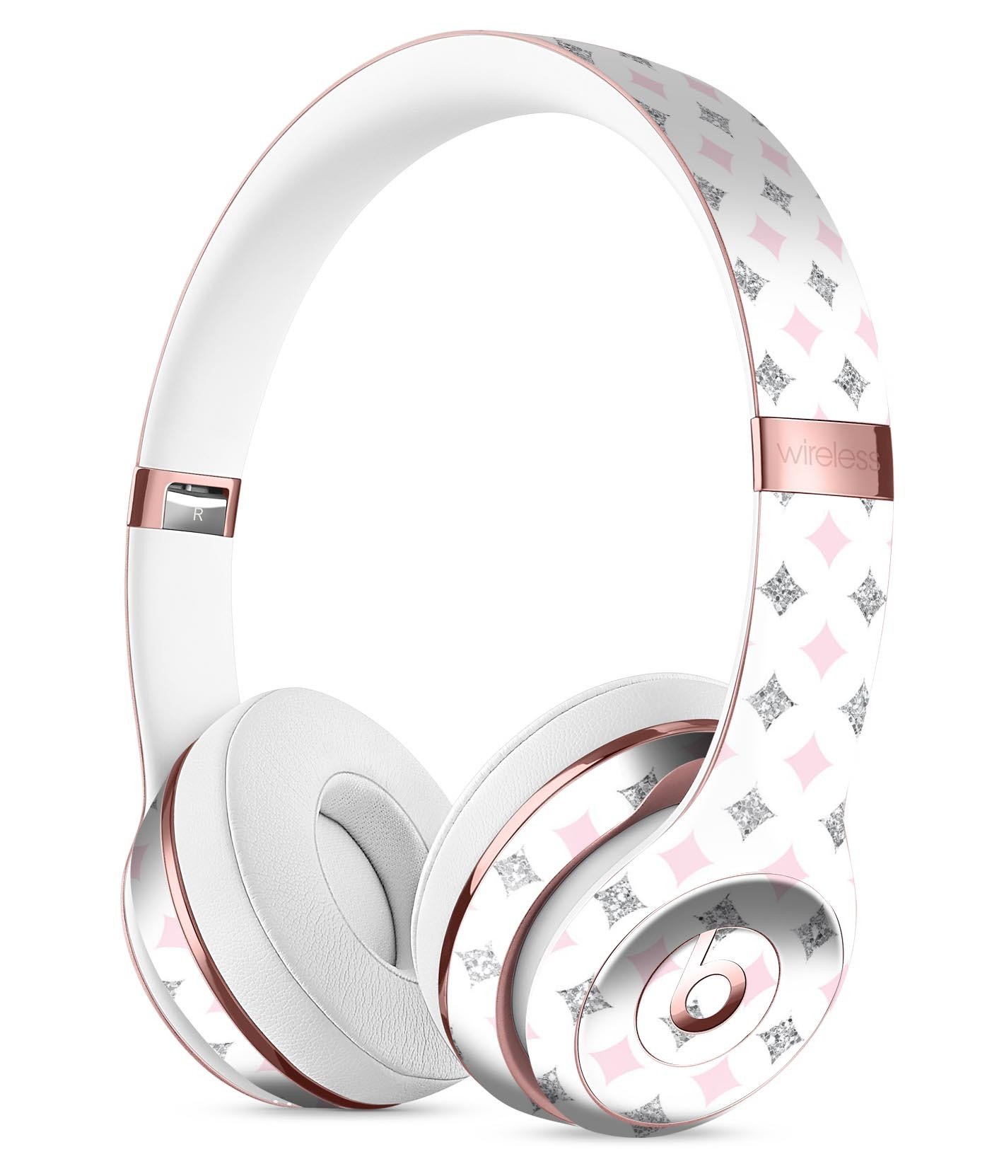 Pink and Silver Glitter Diamonds Full-Body Skin Kit for Beats by Dre Solo 3 Wireless Headphones, showcasing a stylish design with protective features.