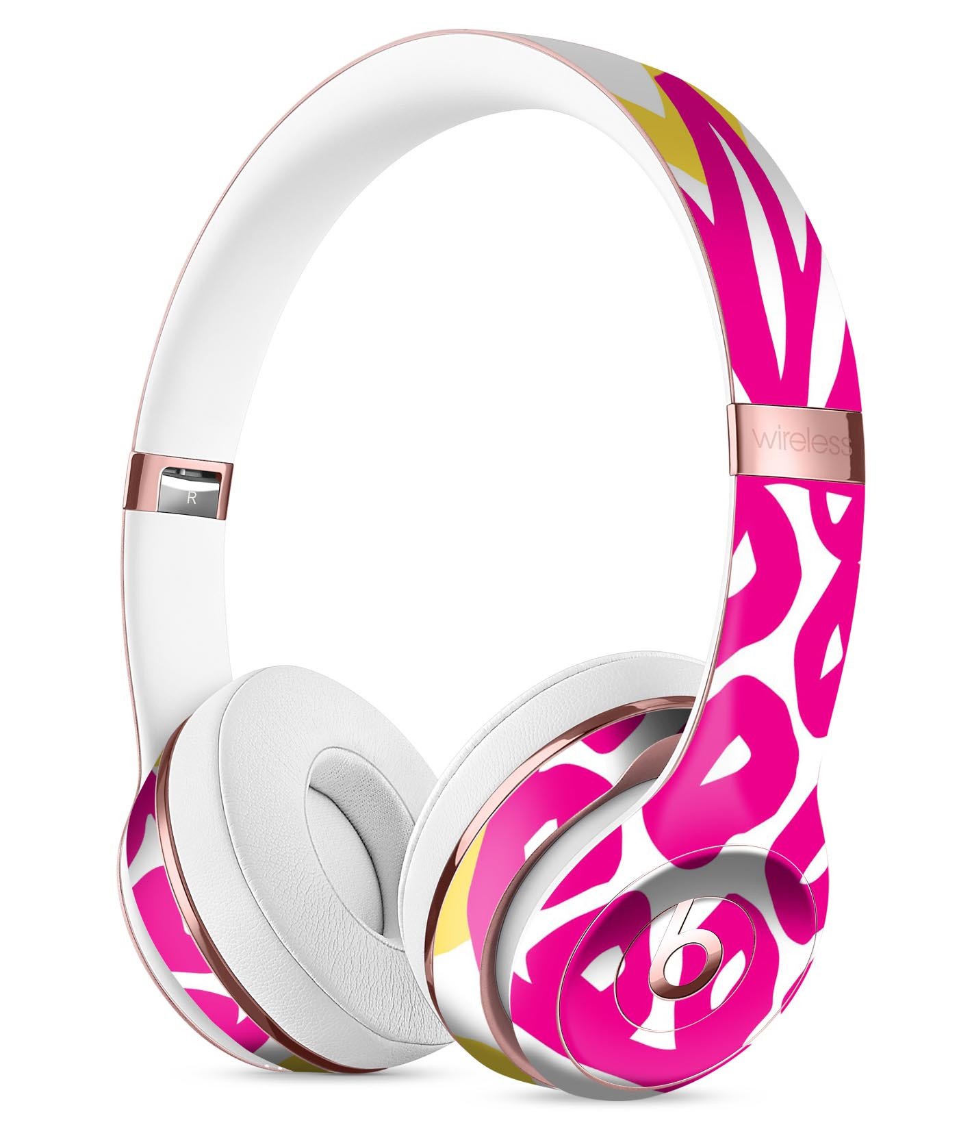 Pink and yellow pineapple skin kit for Beats by Dre Solo 3 Wireless headphones, showcasing vibrant colors and a stylish design.