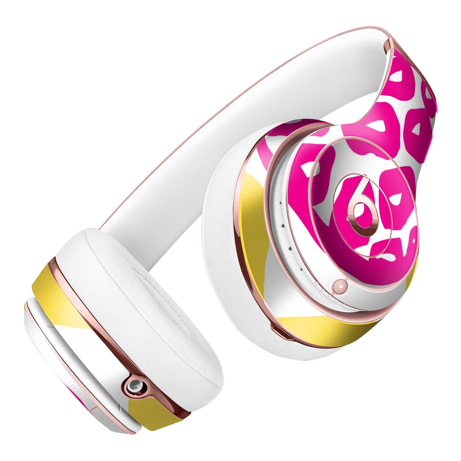 Pink and yellow pineapple skin kit for Beats by Dre Solo 3 Wireless headphones, showcasing vibrant colors and a stylish design.