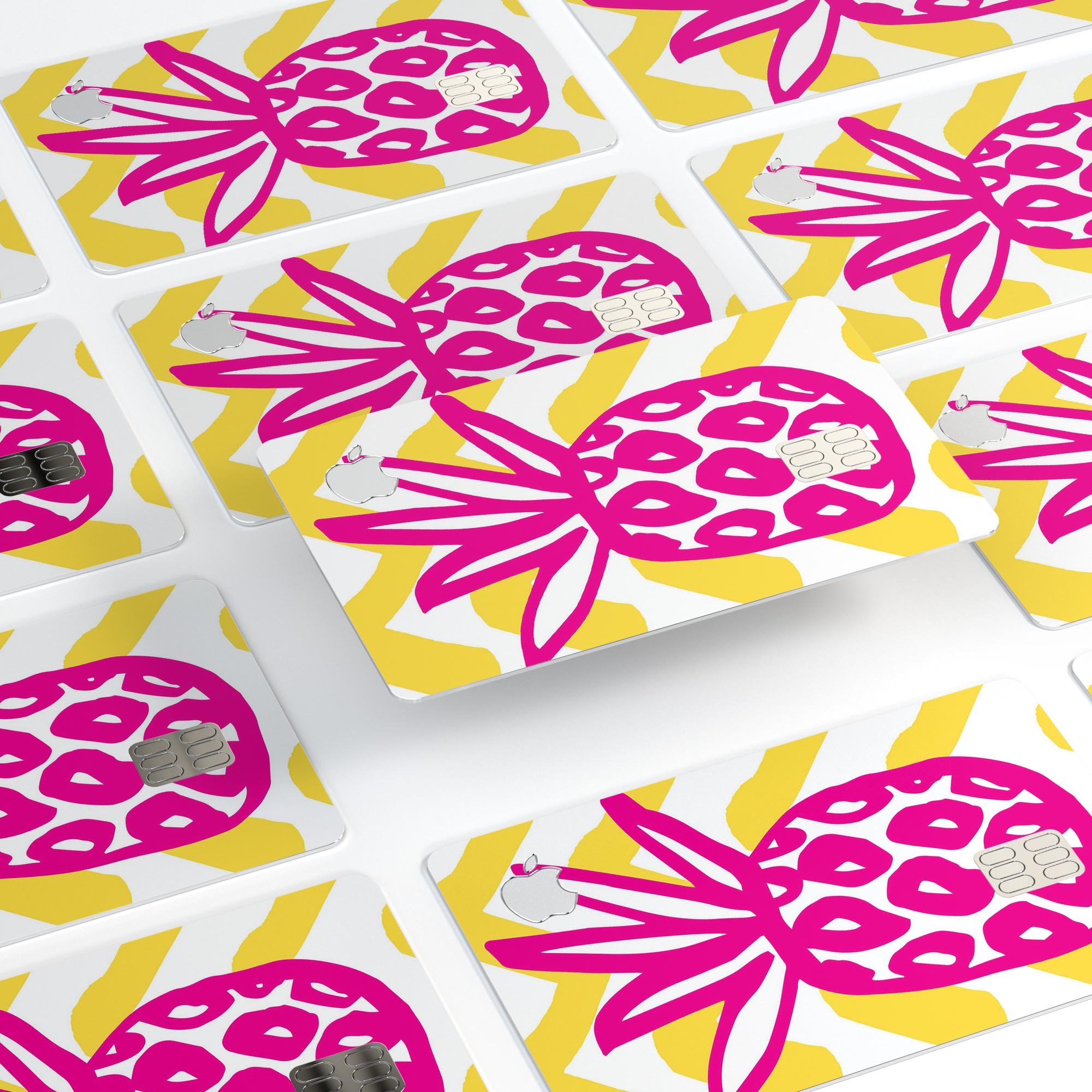 Pink and Yellow Pineapple decal skin for Apple Card, showcasing vibrant colors and premium vinyl material.