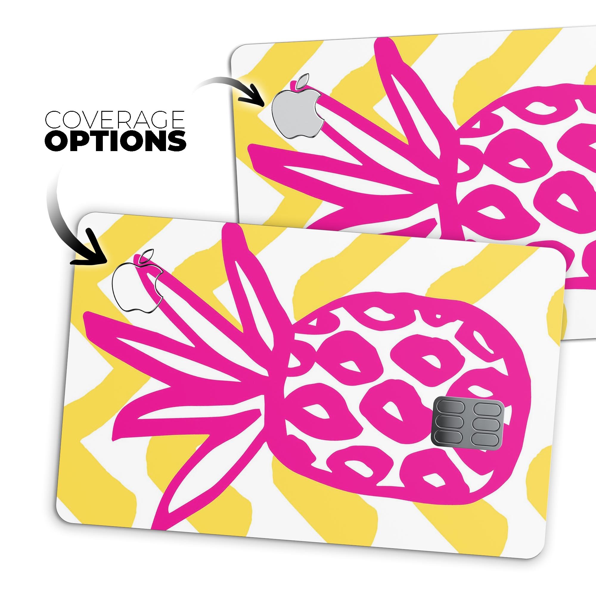 Pink and Yellow Pineapple decal skin for Apple Card, showcasing vibrant colors and premium vinyl material.