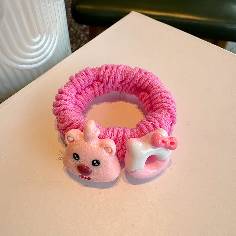 A set of four Pink Beaver Towel Hair Ties featuring cute pink and white bear designs, perfect for stylish hair accessories.