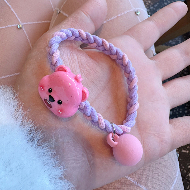 A set of four Pink Beaver Towel Hair Ties featuring cute pink and white bear designs, perfect for stylish hair accessories.