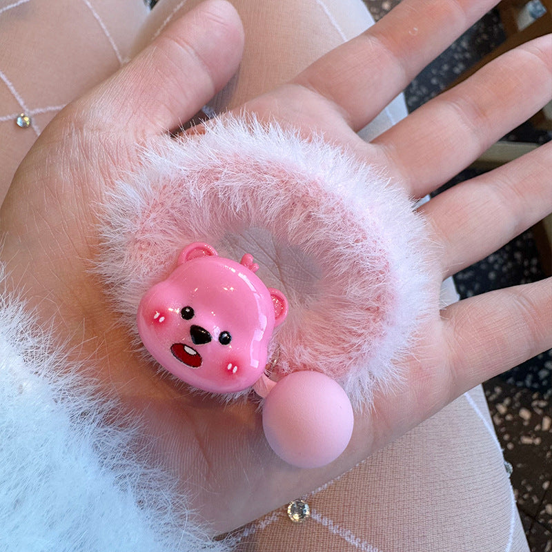 A set of four Pink Beaver Towel Hair Ties featuring cute pink and white bear designs, perfect for stylish hair accessories.