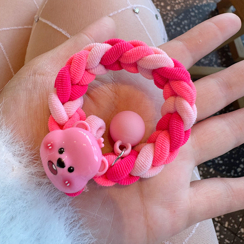 A set of four Pink Beaver Towel Hair Ties featuring cute pink and white bear designs, perfect for stylish hair accessories.