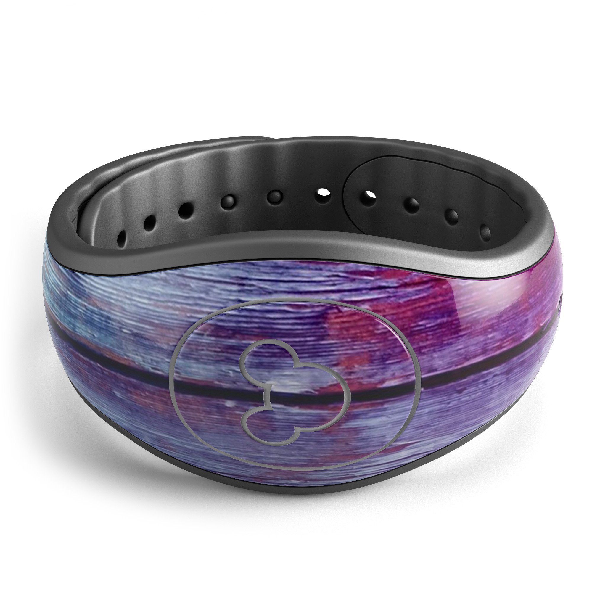 Pink and blue dyed wood decal skin wrap kit for Disney Magic Band, showcasing vibrant colors and a stylish design.