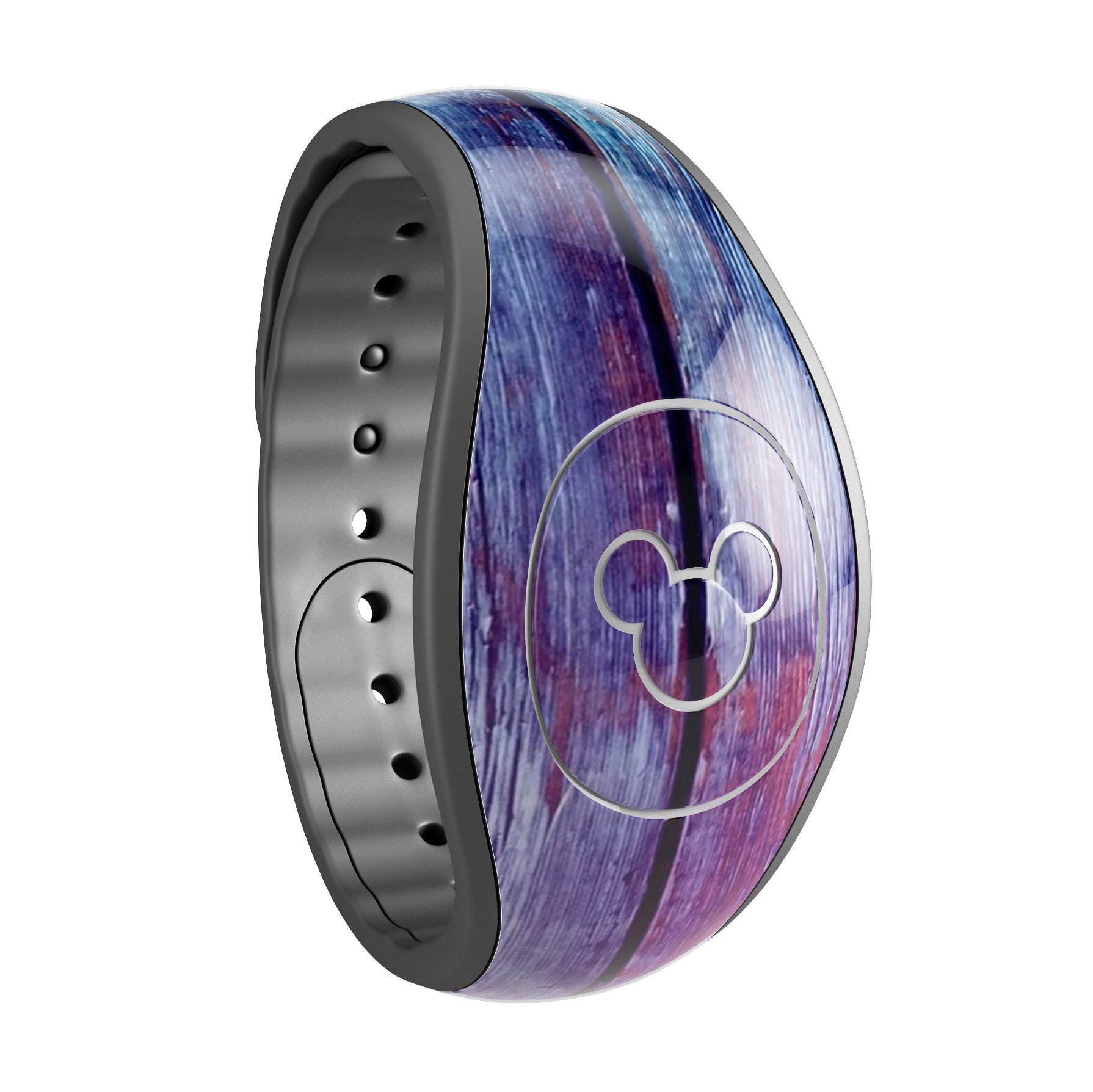 Pink and blue dyed wood decal skin wrap kit for Disney Magic Band, showcasing vibrant colors and a stylish design.