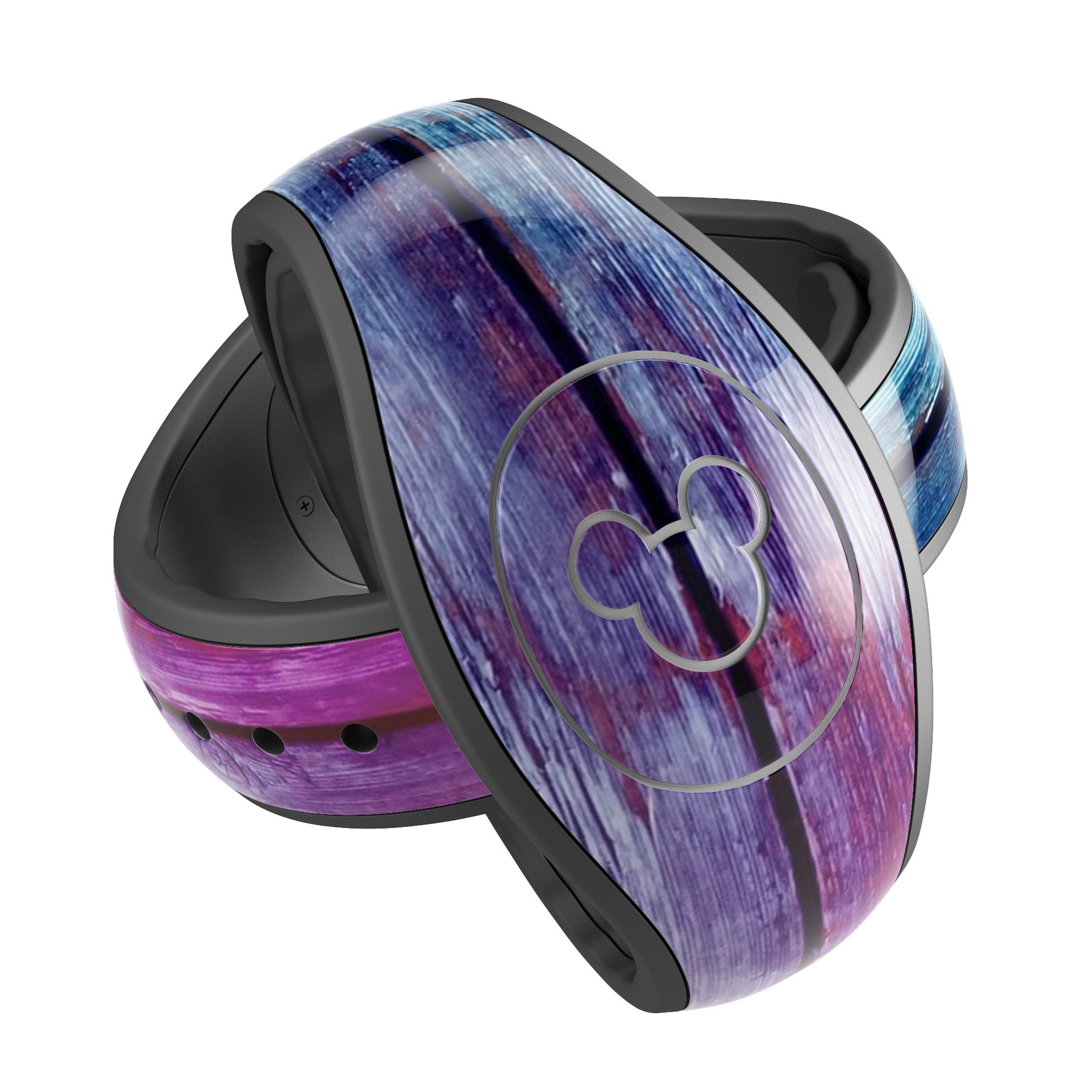 Pink and blue dyed wood decal skin wrap kit for Disney Magic Band, showcasing vibrant colors and a stylish design.