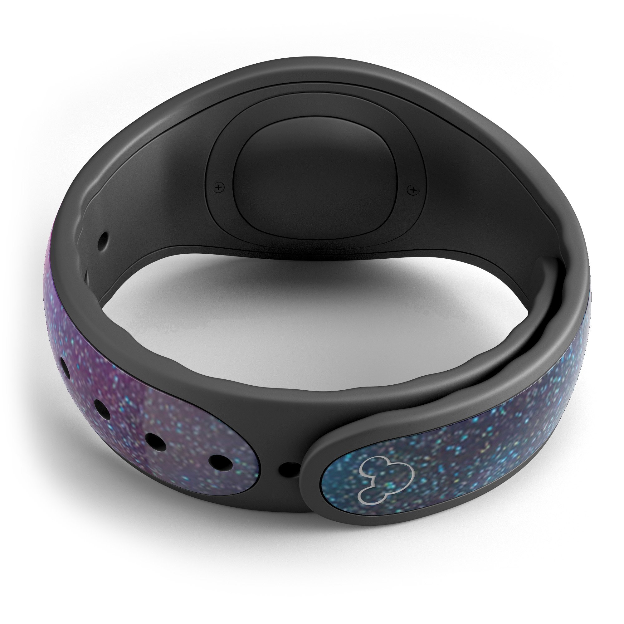 Pink and blue galaxy design decal skin wrap for Disney Magic Band, showcasing vibrant colors and a stylish pattern.