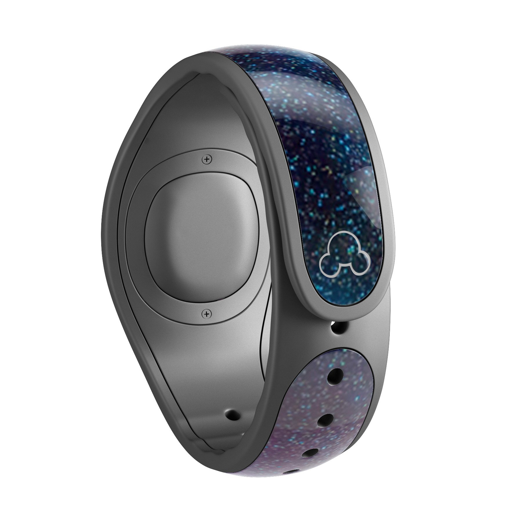 Pink and blue galaxy design decal skin wrap for Disney Magic Band, showcasing vibrant colors and a stylish pattern.