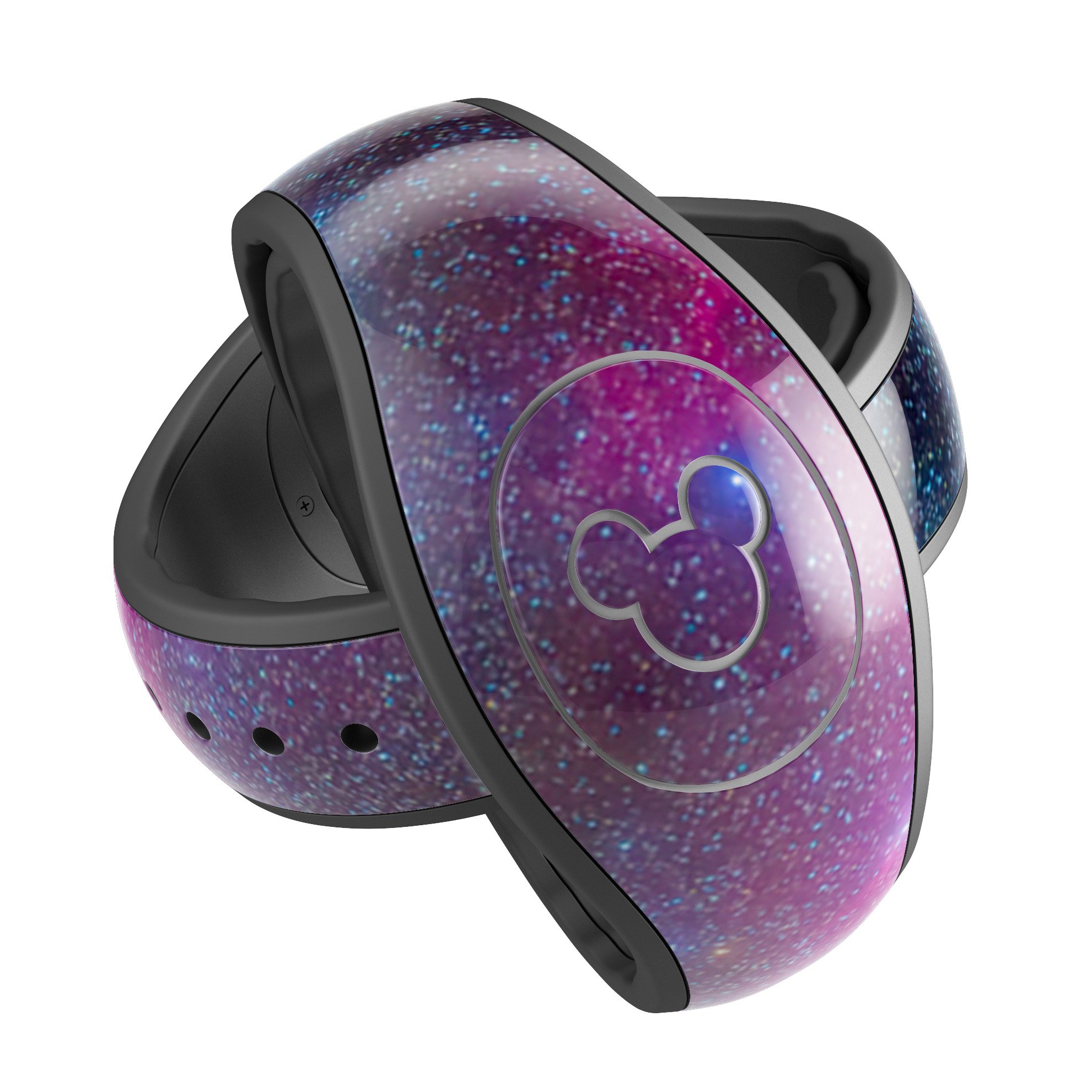 Pink and blue galaxy design decal skin wrap for Disney Magic Band, showcasing vibrant colors and a stylish pattern.