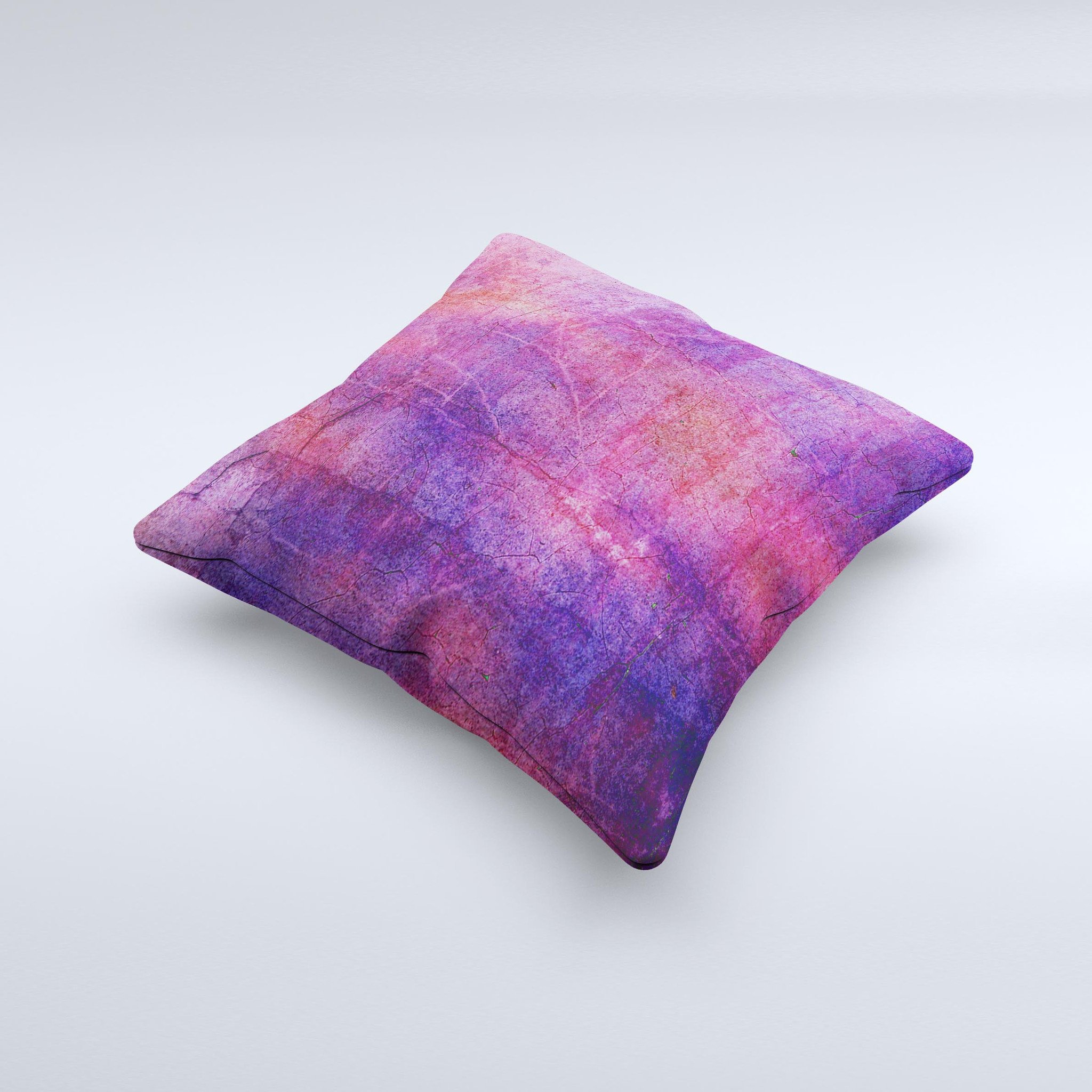 Pink and blue decorative throw pillow with a grungy surface texture, handcrafted in Virginia, showcasing unique artistic design.
