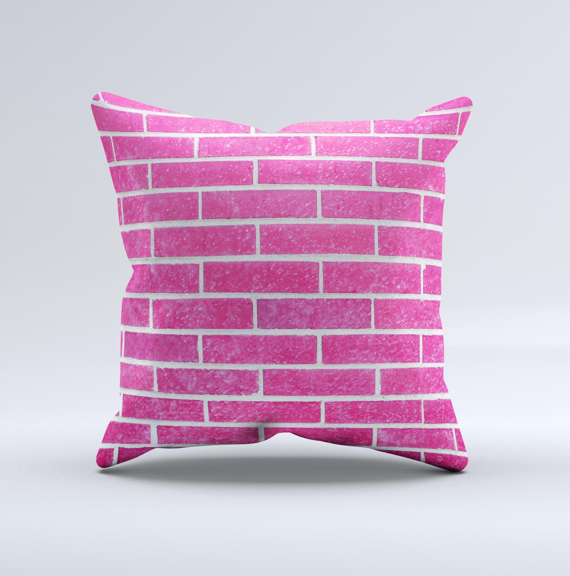Pink Brick Wall Ink-Fuzed Decorative Throw Pillow showcasing a unique design with a soft fabric cover and plush filling, perfect for home decor.