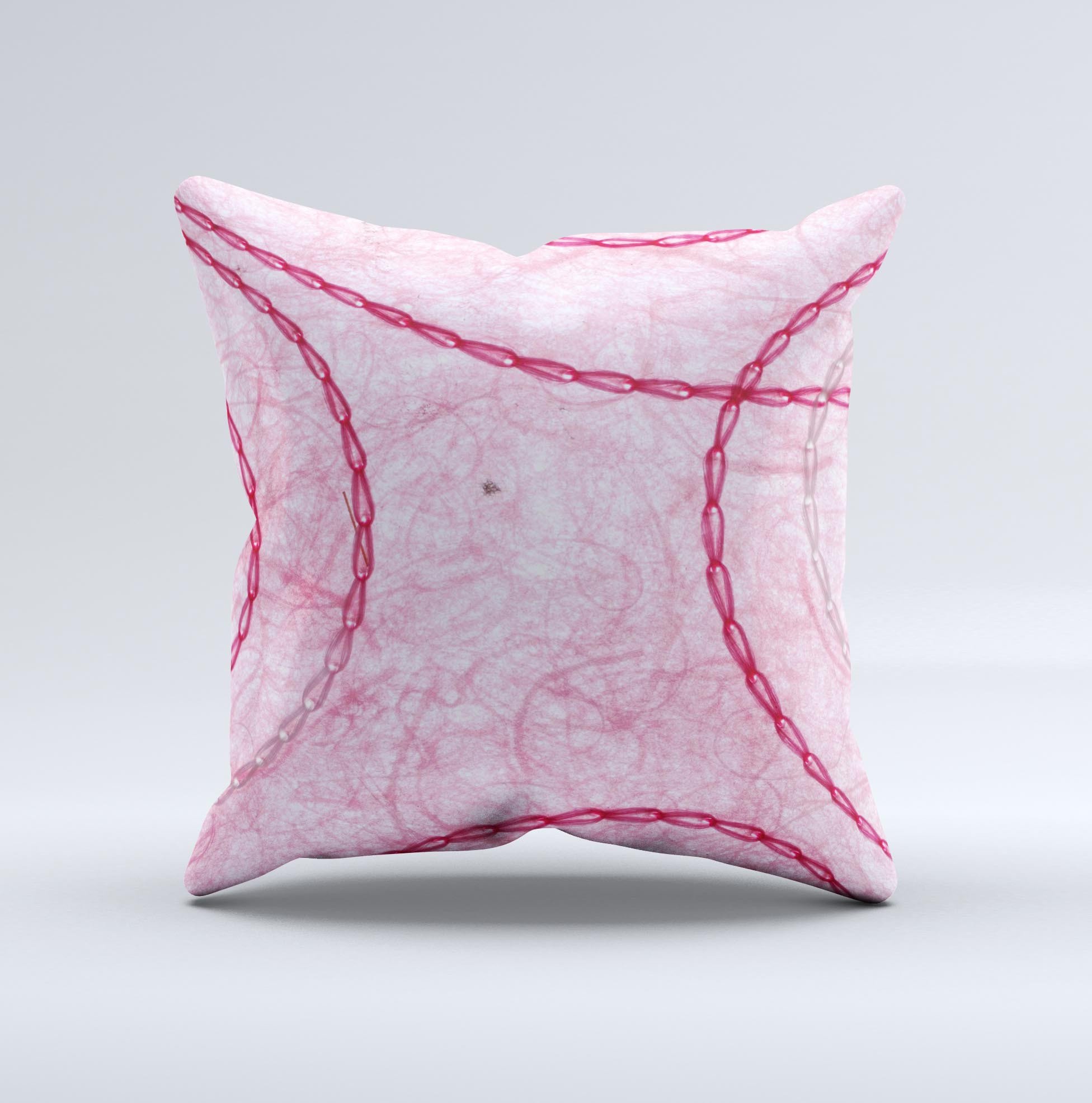 Pink Chain Stitch ink-Fuzed Decorative Throw Pillow showcasing intricate stitching and vibrant color, handcrafted in Virginia.