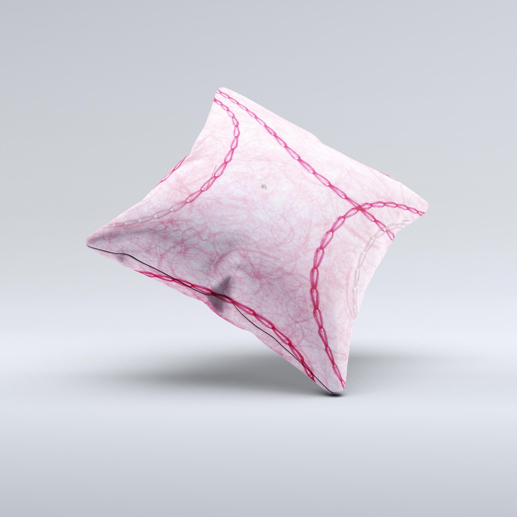 Pink Chain Stitch ink-Fuzed Decorative Throw Pillow showcasing intricate stitching and vibrant color, handcrafted in Virginia.