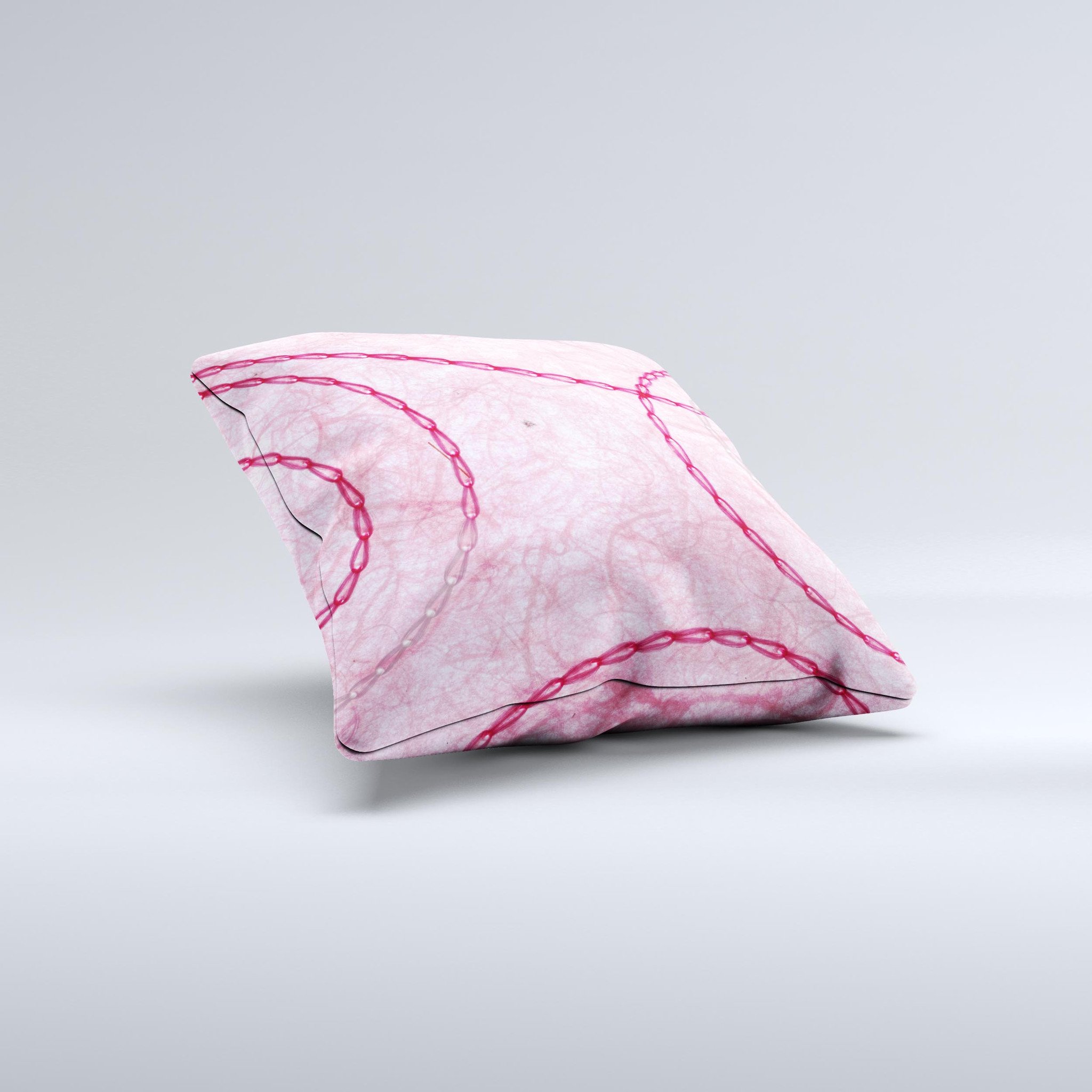 Pink Chain Stitch ink-Fuzed Decorative Throw Pillow showcasing intricate stitching and vibrant color, handcrafted in Virginia.