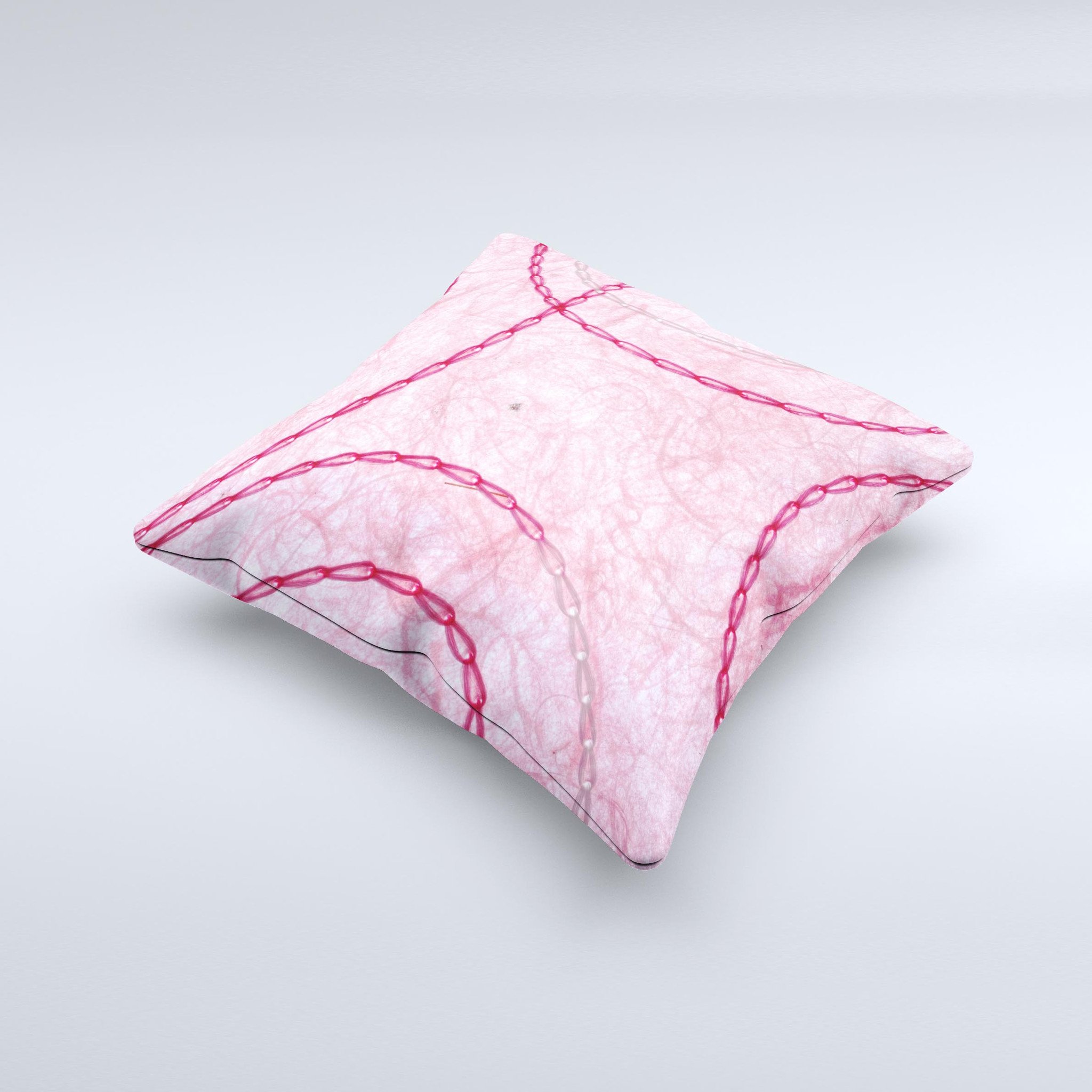 Pink Chain Stitch ink-Fuzed Decorative Throw Pillow showcasing intricate stitching and vibrant color, handcrafted in Virginia.