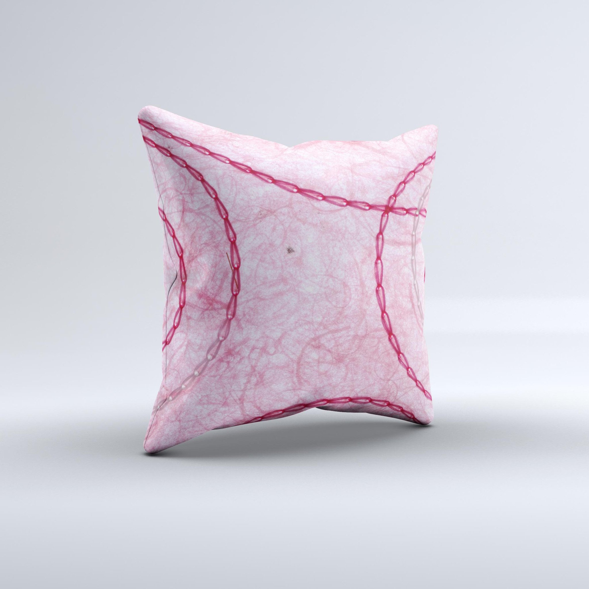 Pink Chain Stitch ink-Fuzed Decorative Throw Pillow showcasing intricate stitching and vibrant color, handcrafted in Virginia.