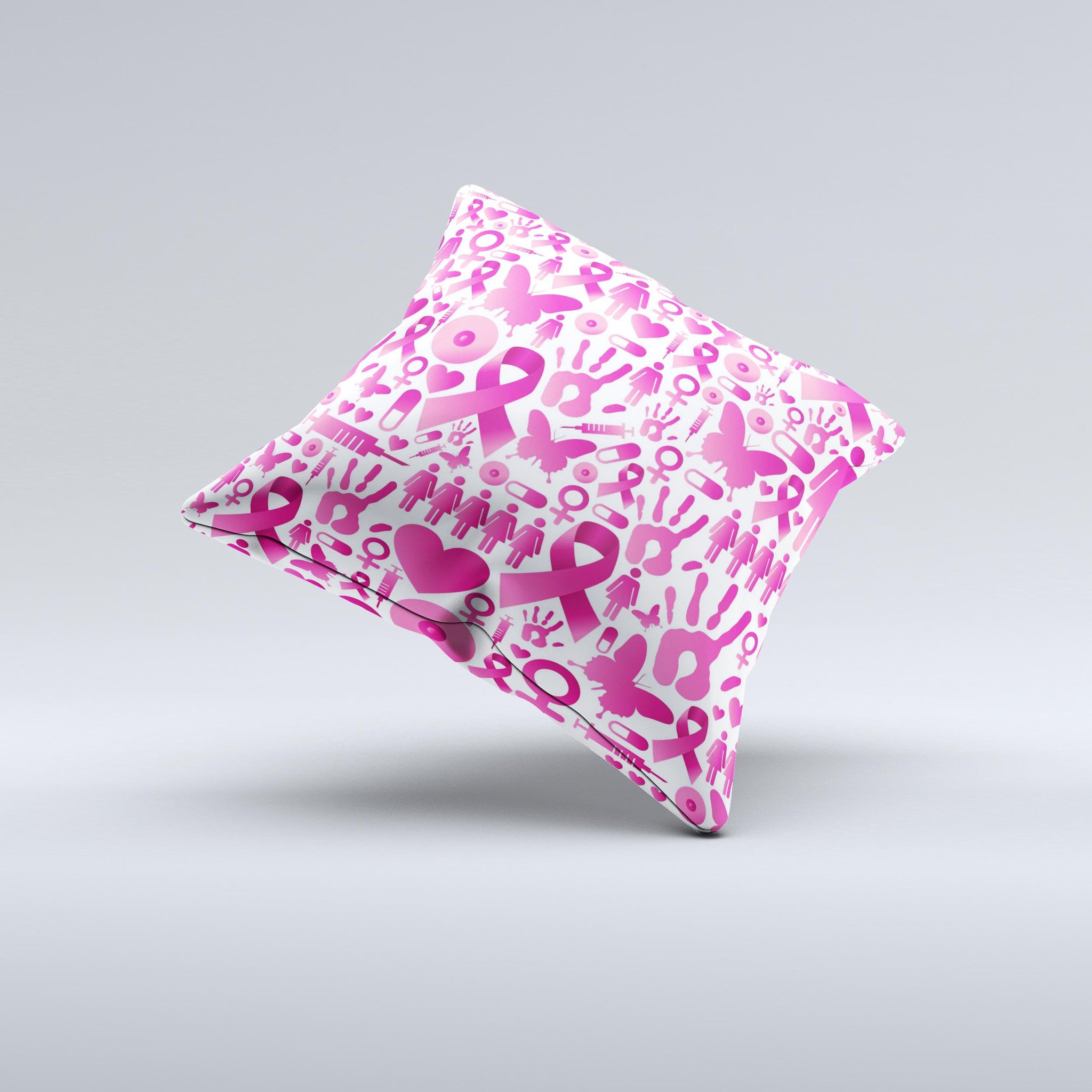 Pink Collage Breast Cancer Awareness Decorative Throw Pillow with unique hand-produced graphic design.