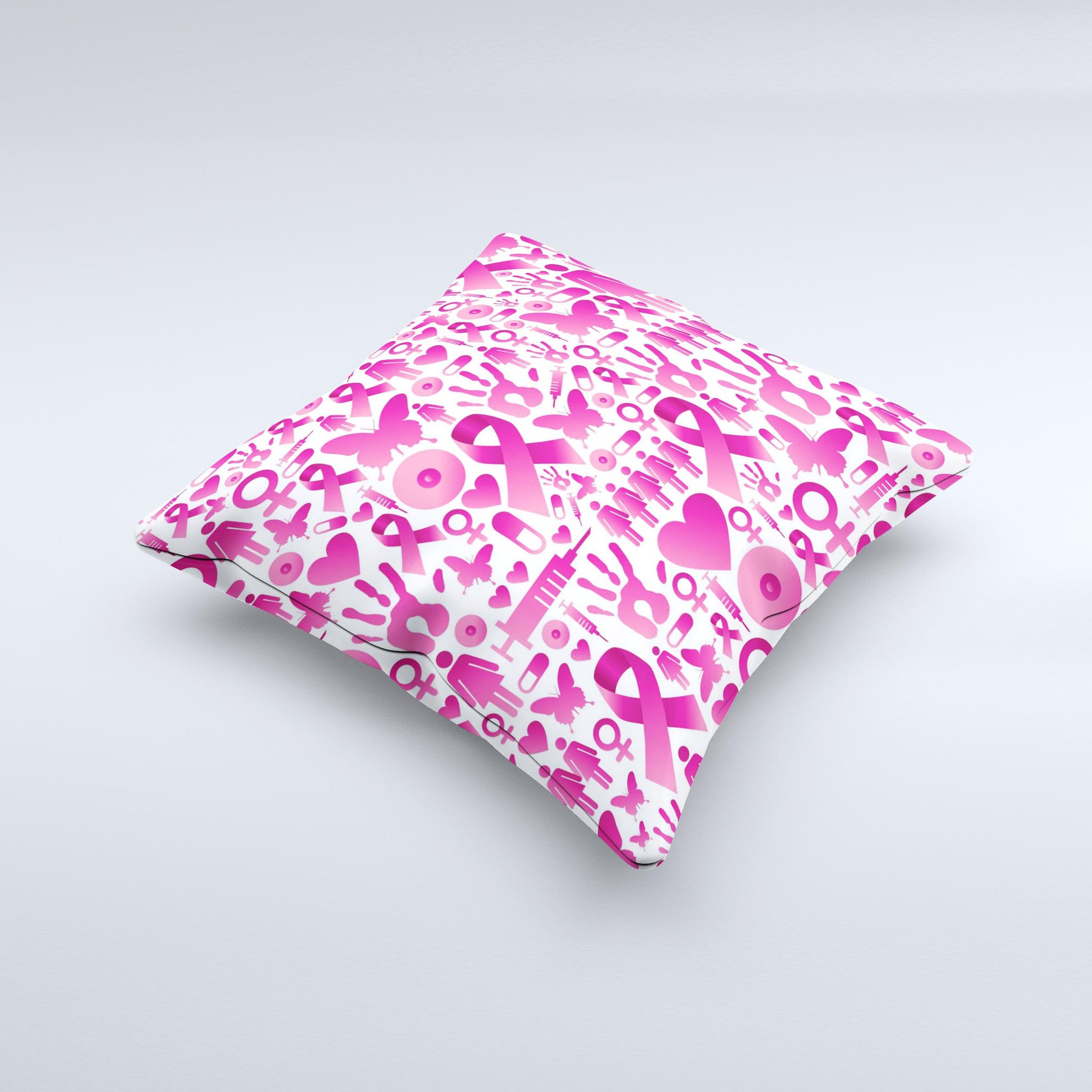 Pink Collage Breast Cancer Awareness Decorative Throw Pillow with unique hand-produced graphic design.