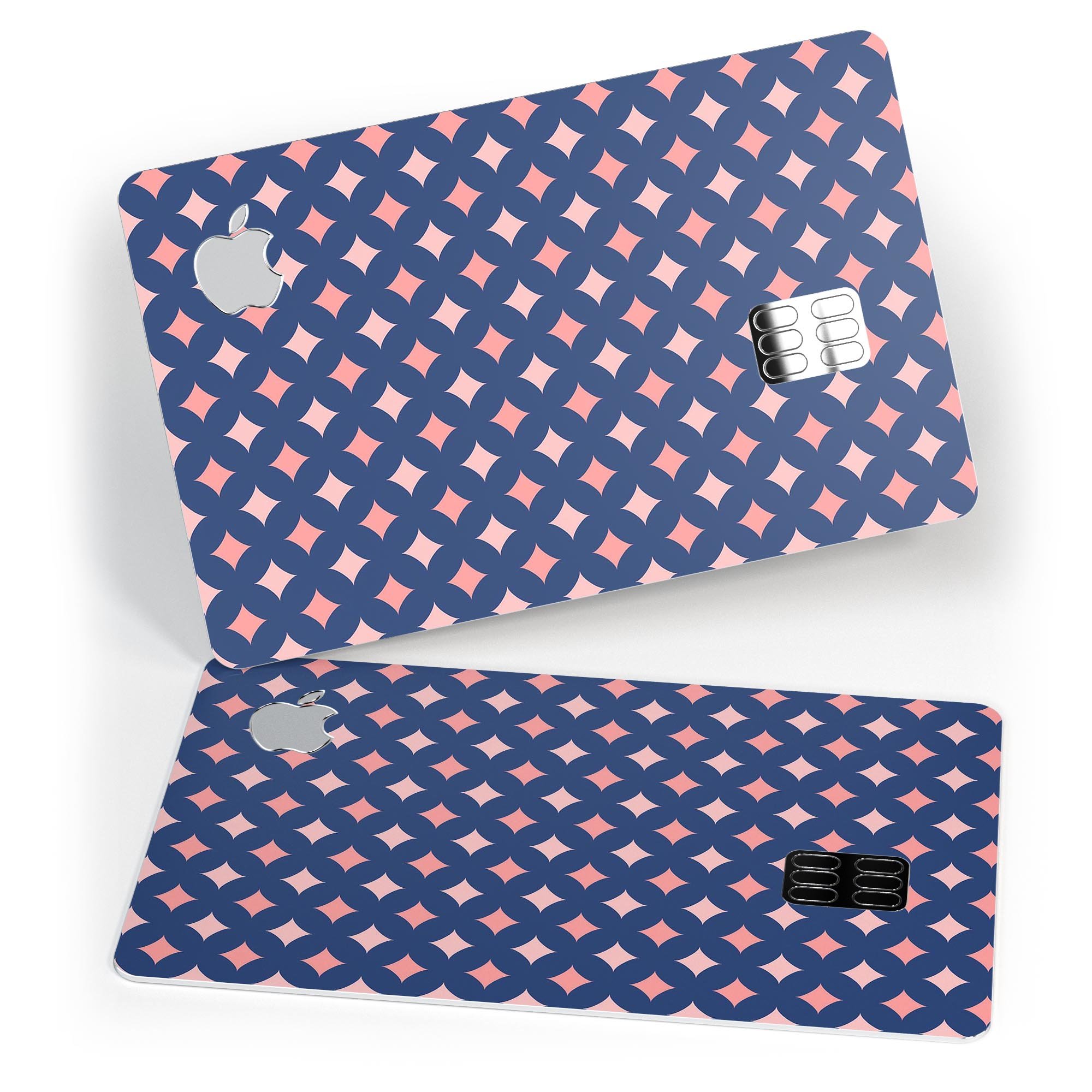 Premium protective decal featuring a pink diamonds pattern on a navy background, designed for Apple Card.
