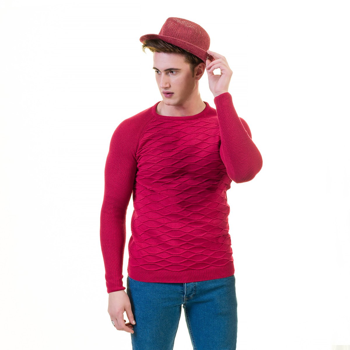 Pink European Wool Luxury Zippered Sweater Jacket with a hoodie, showcasing a stylish design suitable for winter wear.