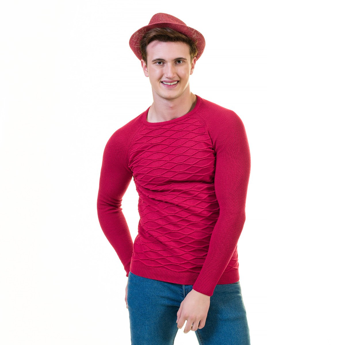 Pink European Wool Luxury Zippered Sweater Jacket with a hoodie, showcasing a stylish design suitable for winter wear.