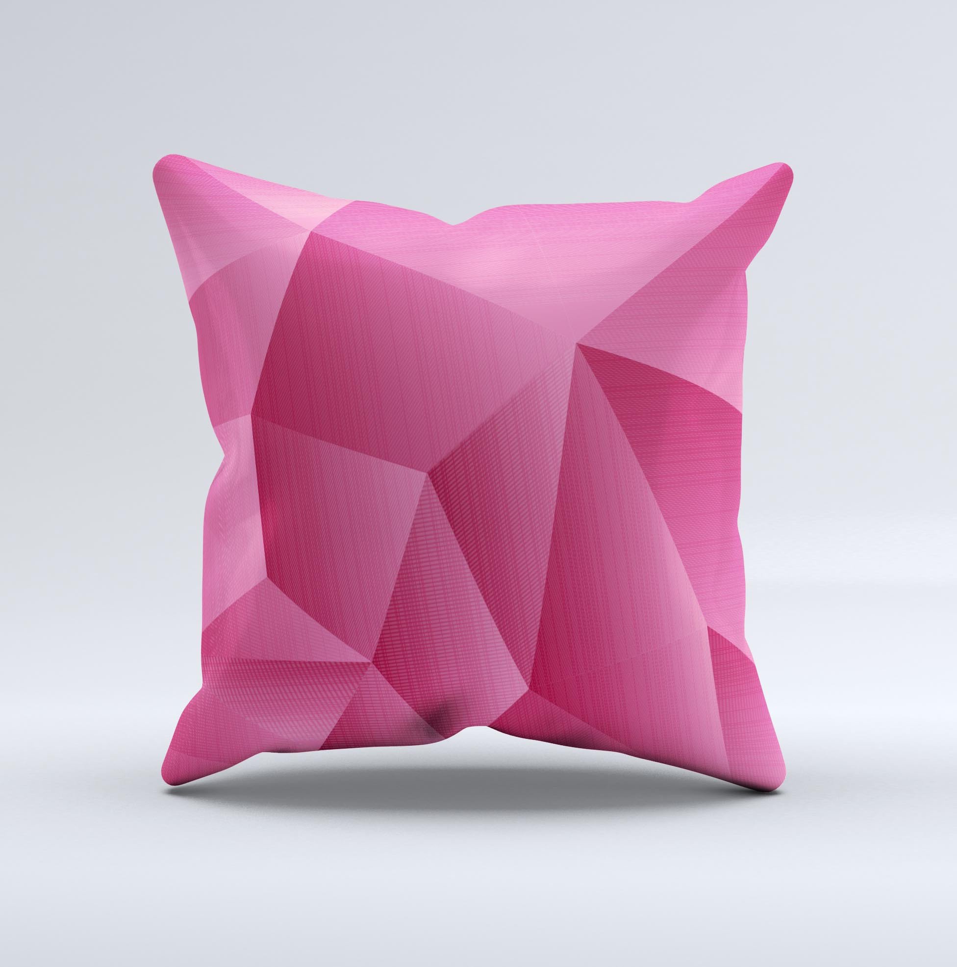 Pink decorative throw pillow featuring a geometric pattern, handcrafted in Virginia with high thread count fabric and polyester filling.